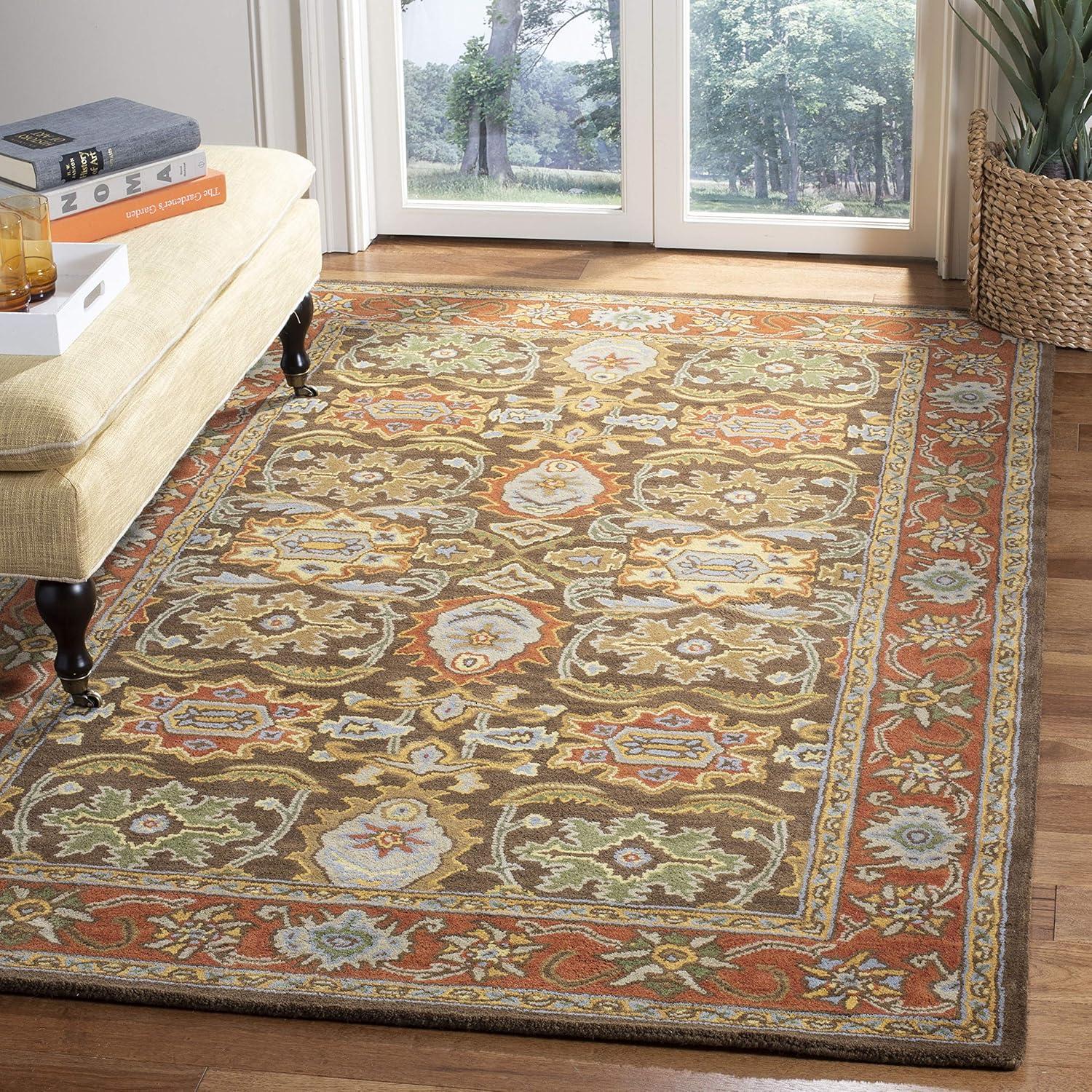 SAFAVIEH Heritage Giles Traditional Wool Area Rug, Chocolate/Tangerine, 4' x 6'