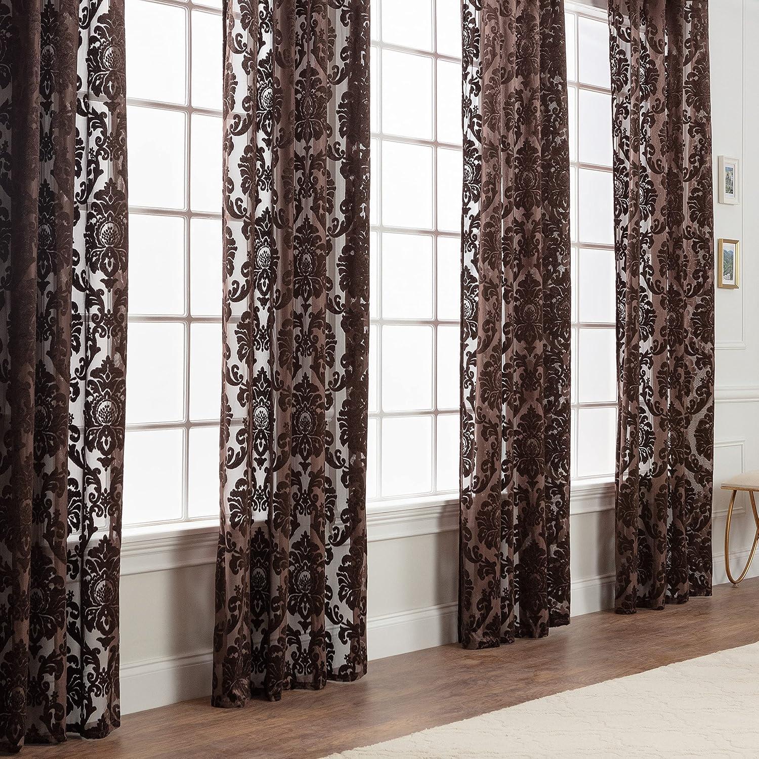 Chanasya 2pk Devore Damask Sheer Grommet Window Curtain Panels - Set of 2 - 52 x 96 Inches Long - Aubergine