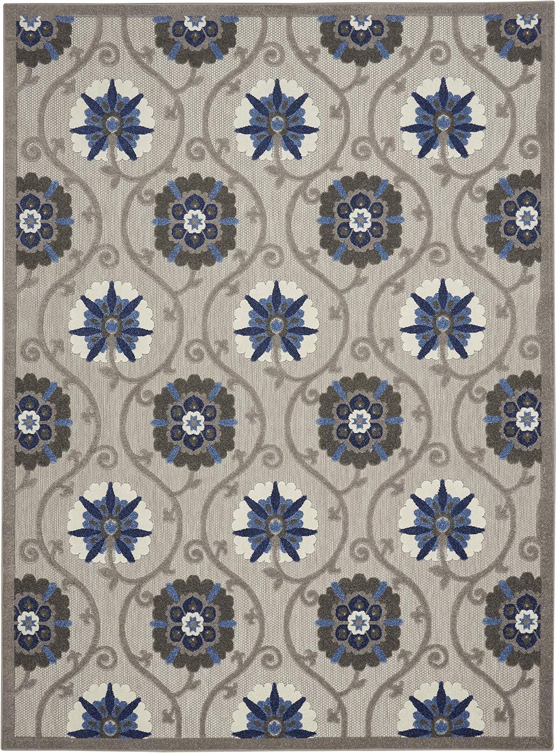 Nourison Aloha Contemporary Floral Flatweave High-Low Indoor Outdoor Area Rug Grey/Blue 7'10" x 10'6"