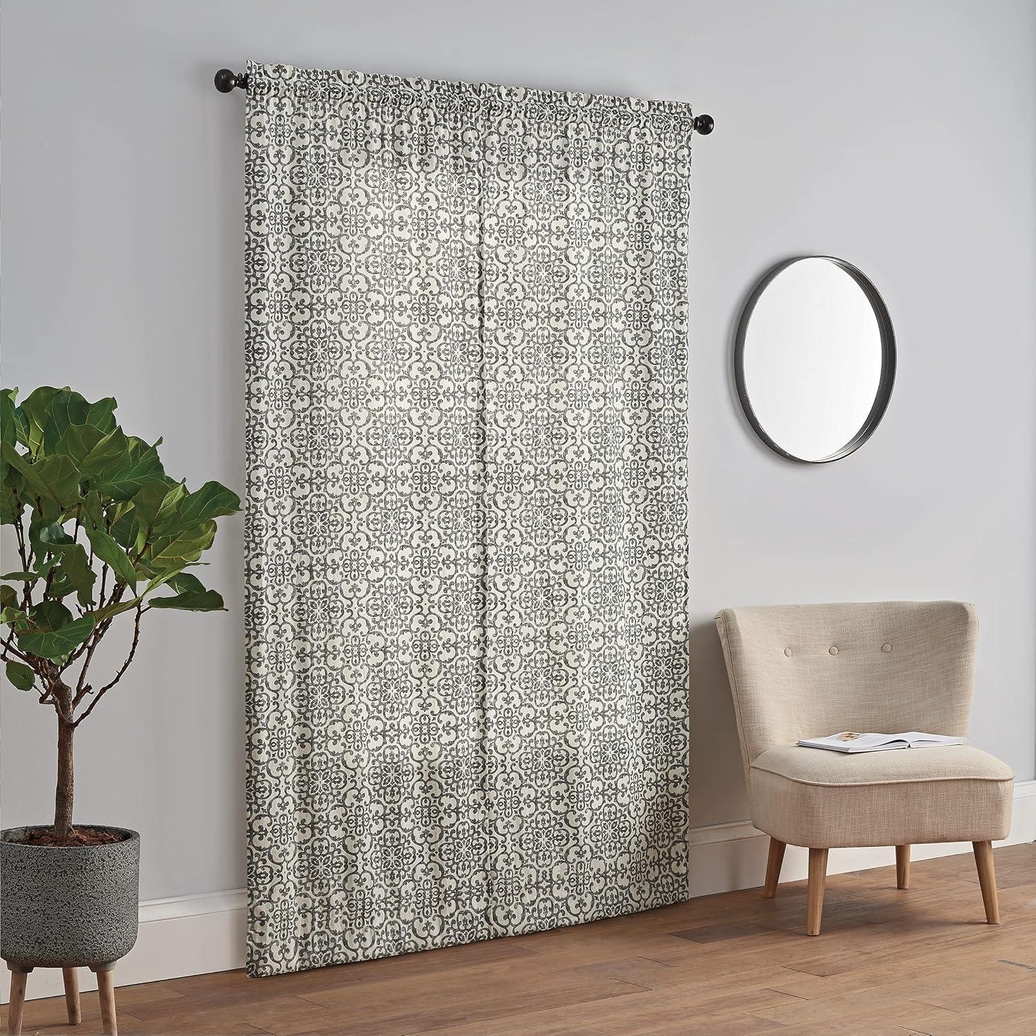 Pairs to Go Brockwell Distressed Medallion Rod Pocket Curtains, 28” x 63” (2 Panels)