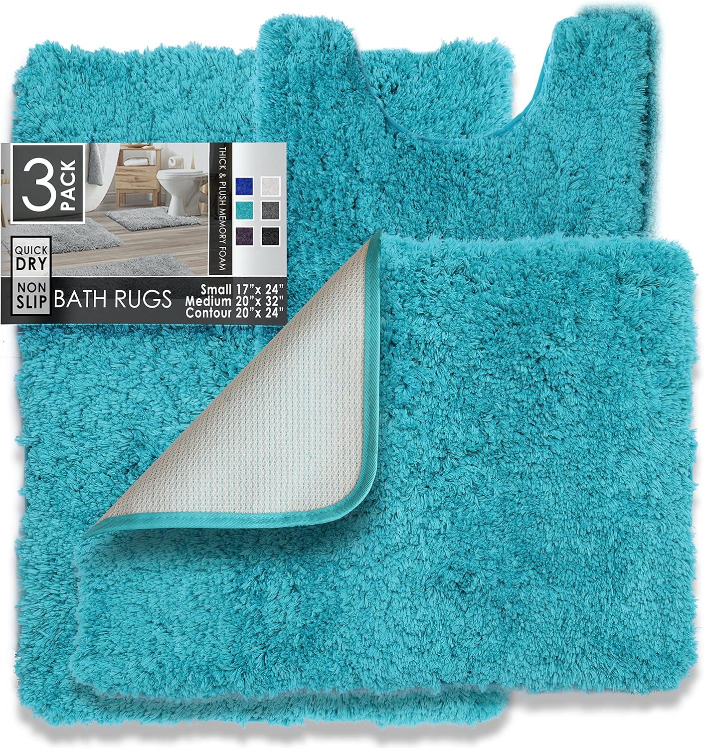 Nestl Super Soft Shaggy Bath Rug, Absorbent Bathroom Rug, Small Medium and Contour, Teal