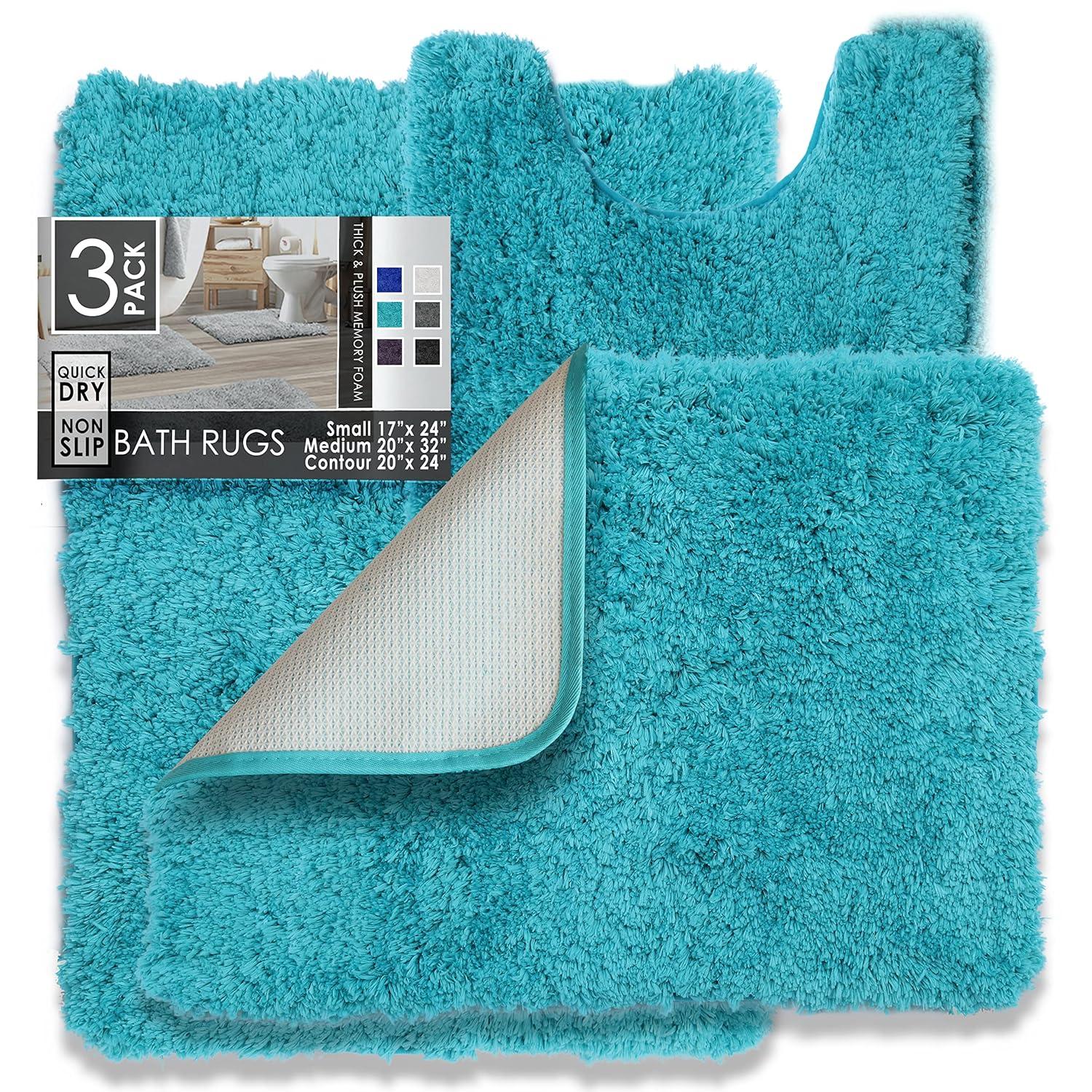Nestl Super Soft Shaggy Bath Rug, Absorbent Bathroom Rug, Small Medium and Contour, Teal