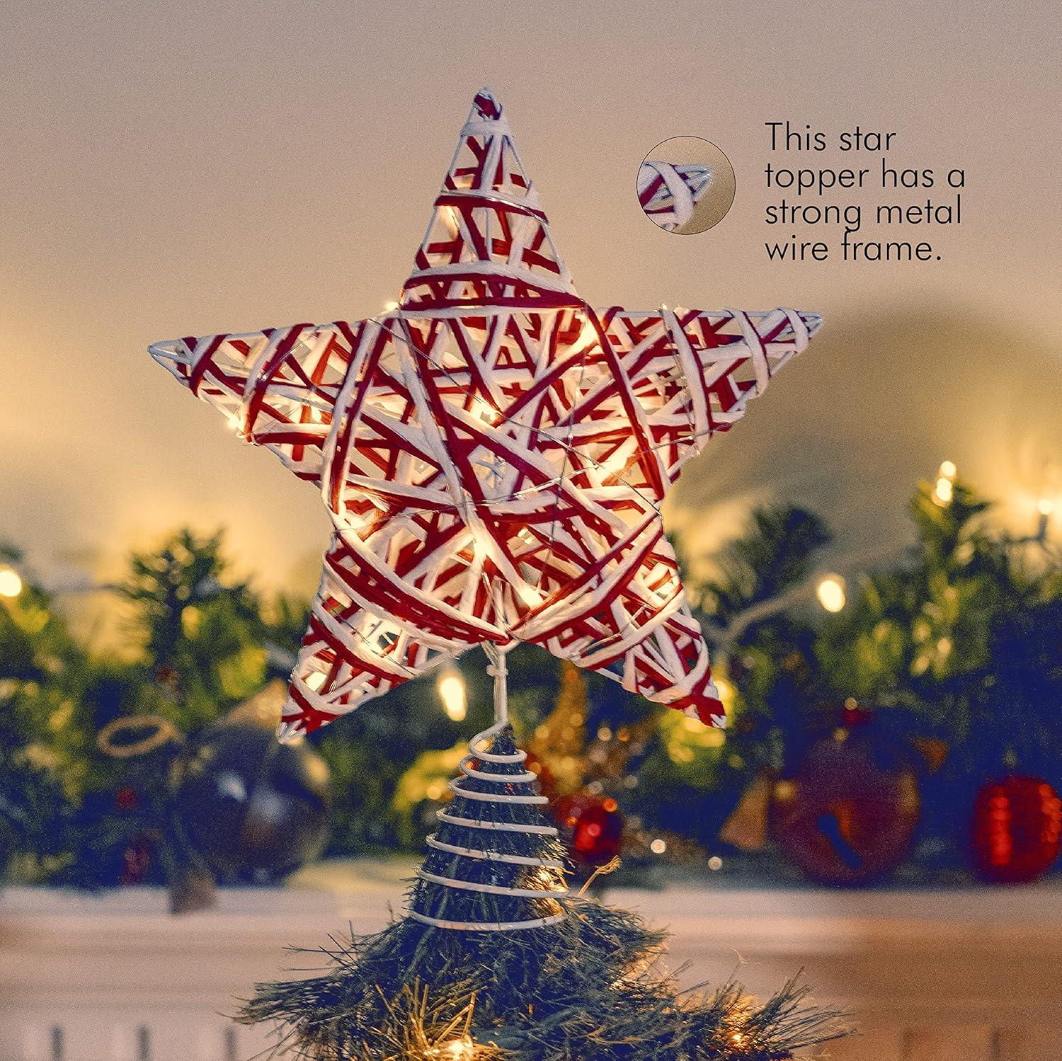 Ornativity Christmas Rattan Lit Tree Topper - Red and White