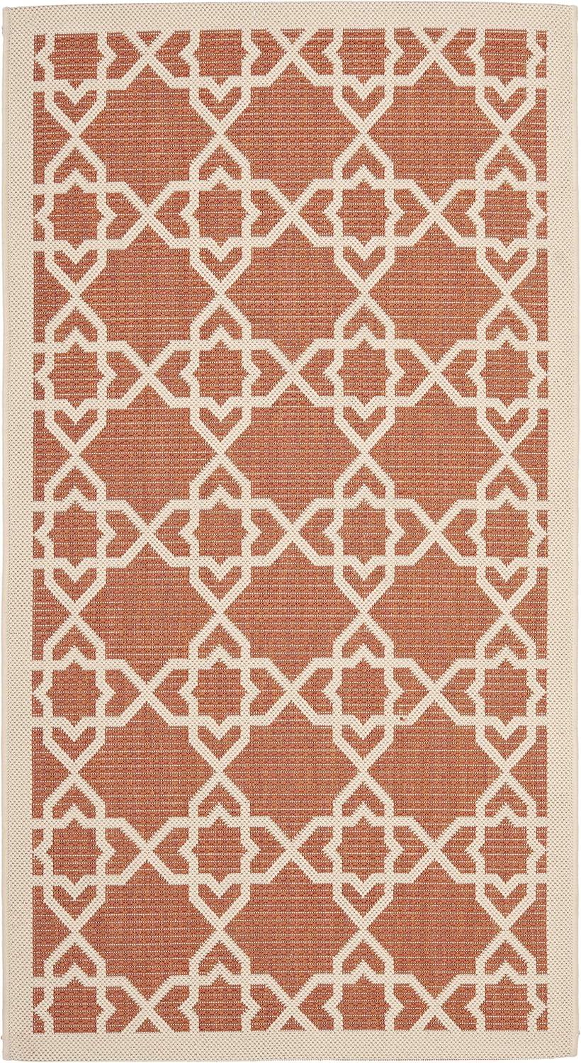 SAFAVIEH Courtyard Carol Geometric Indoor/Outdoor Area Rug, 2' x 3'7", Terracotta/Beige