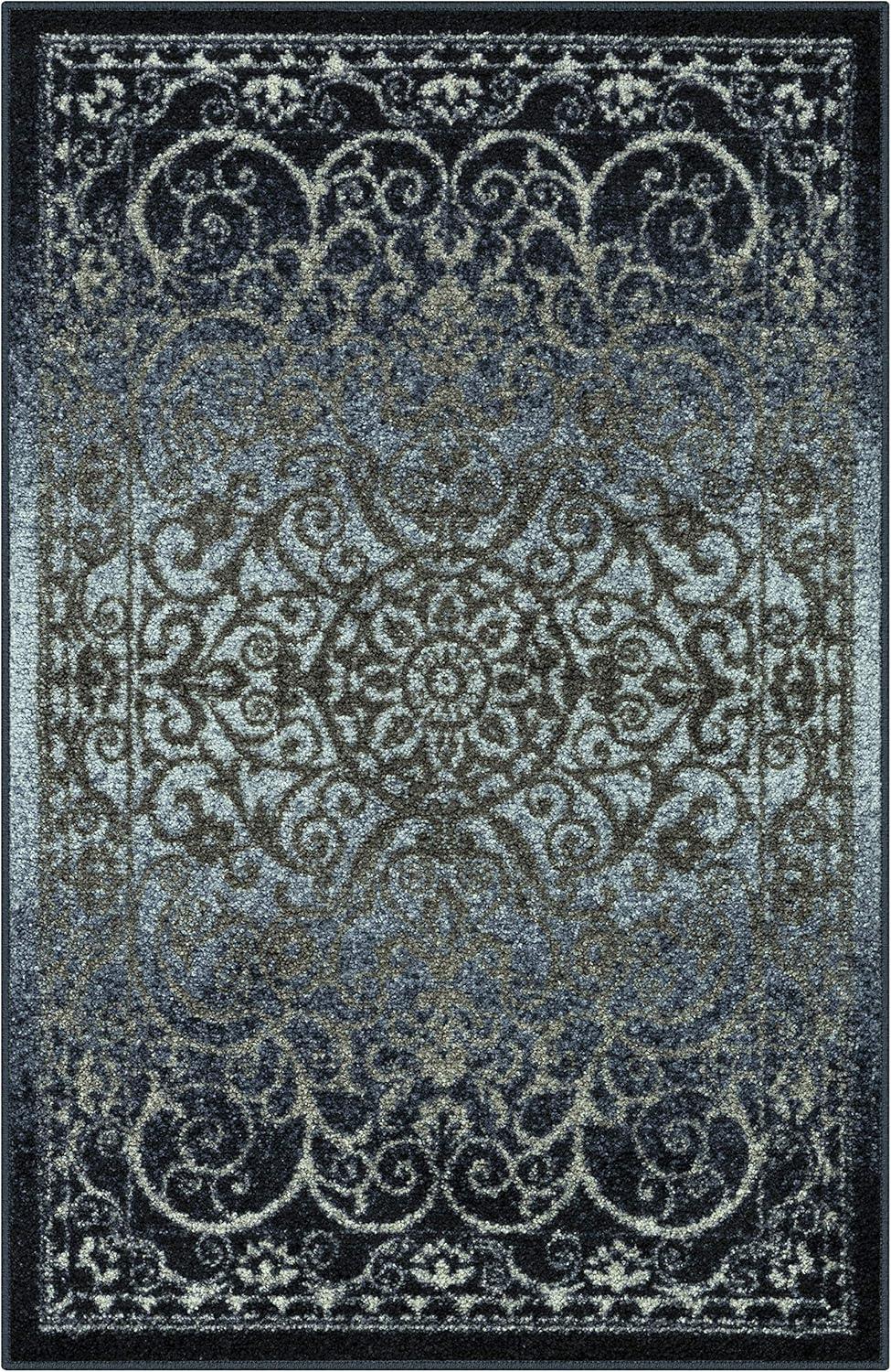 Pelham Navy and Gray Medallion Polyester Area Rug 3'4" x 5'