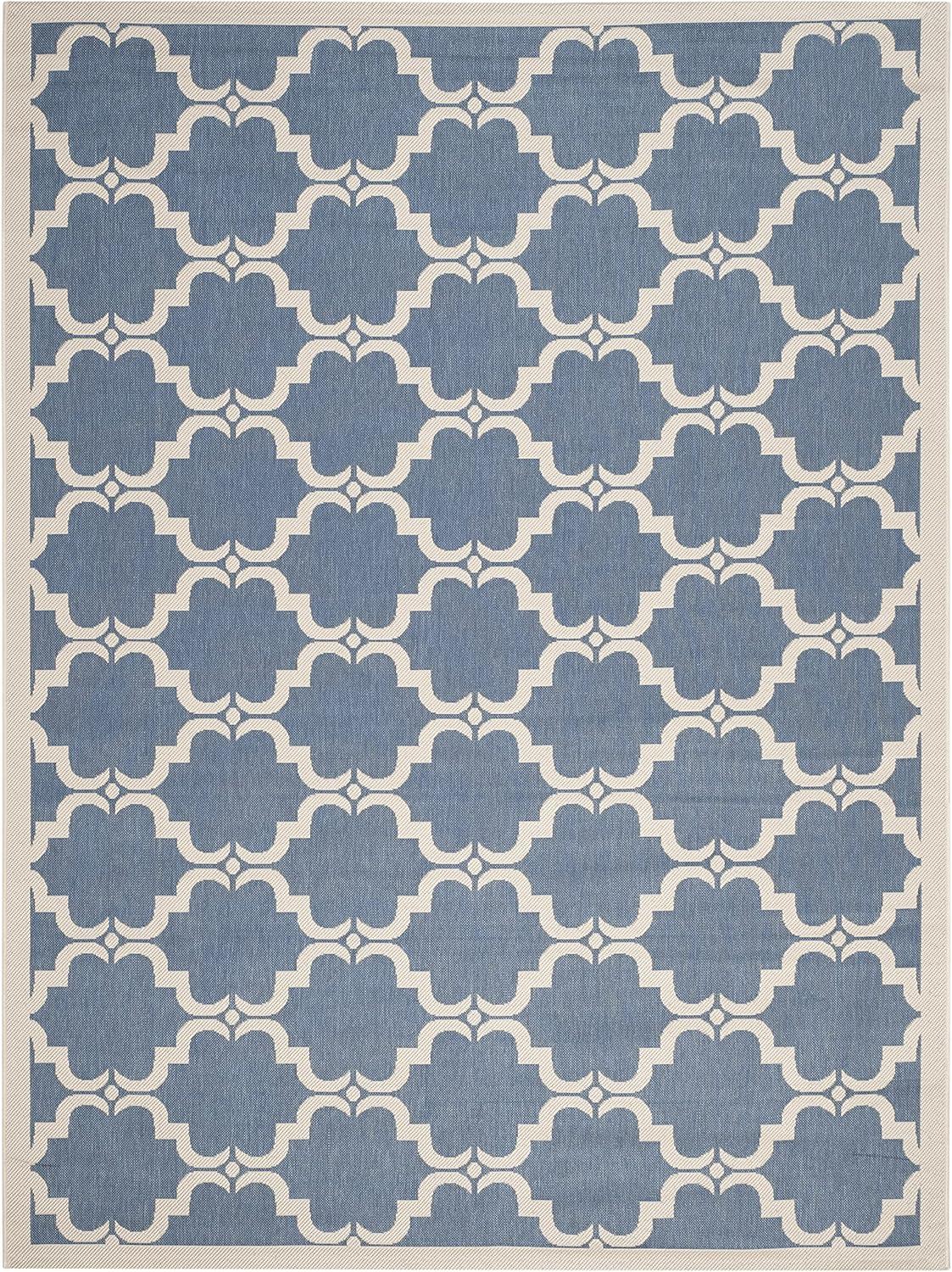 Courtyard Chic Blue & Beige Synthetic 8' x 11' Easy-Care Area Rug