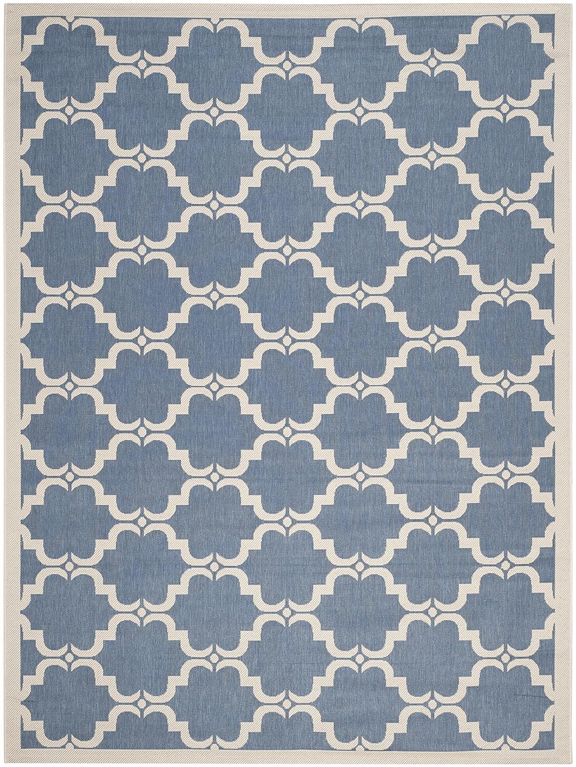 SAFAVIEH Courtyard Estelle Geometric Indoor/Outdoor Area Rug, Blue/Beige, 8' x 11'