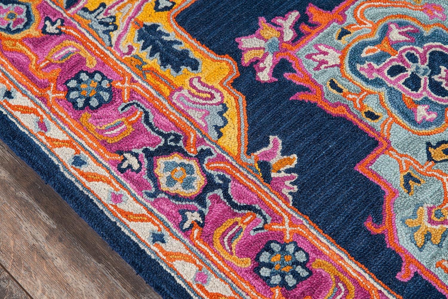 Momeni  Ibiza Hand-tufted Traditional Medallion Wool Area Rug Navy 2' x 3' 2' x 3' Accent, Indoor Pink