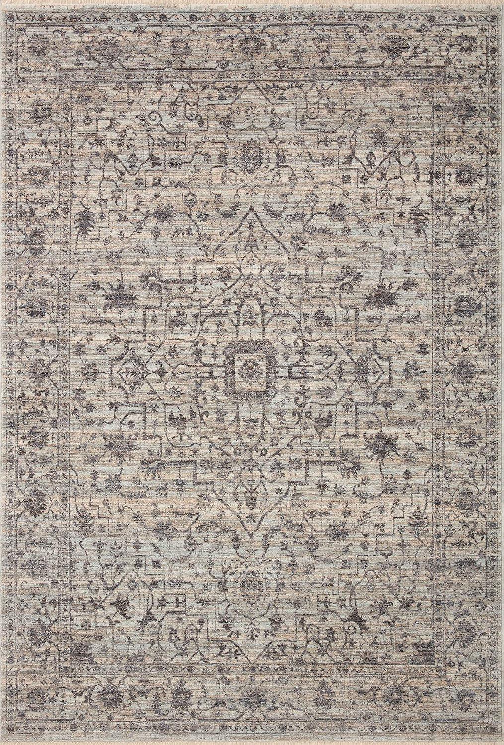 Sorrento Oriental Machine Made Power Loom Polyester Area Rug in Mist/Charcoal