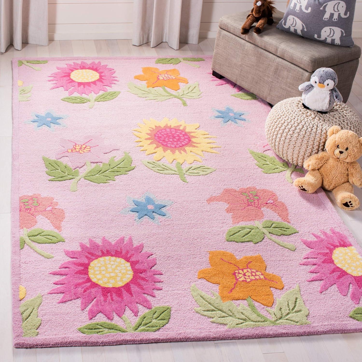 SAFAVIEH Kids Floral Vana Floral Cotton Area Rug, Pink, 5' x 8'