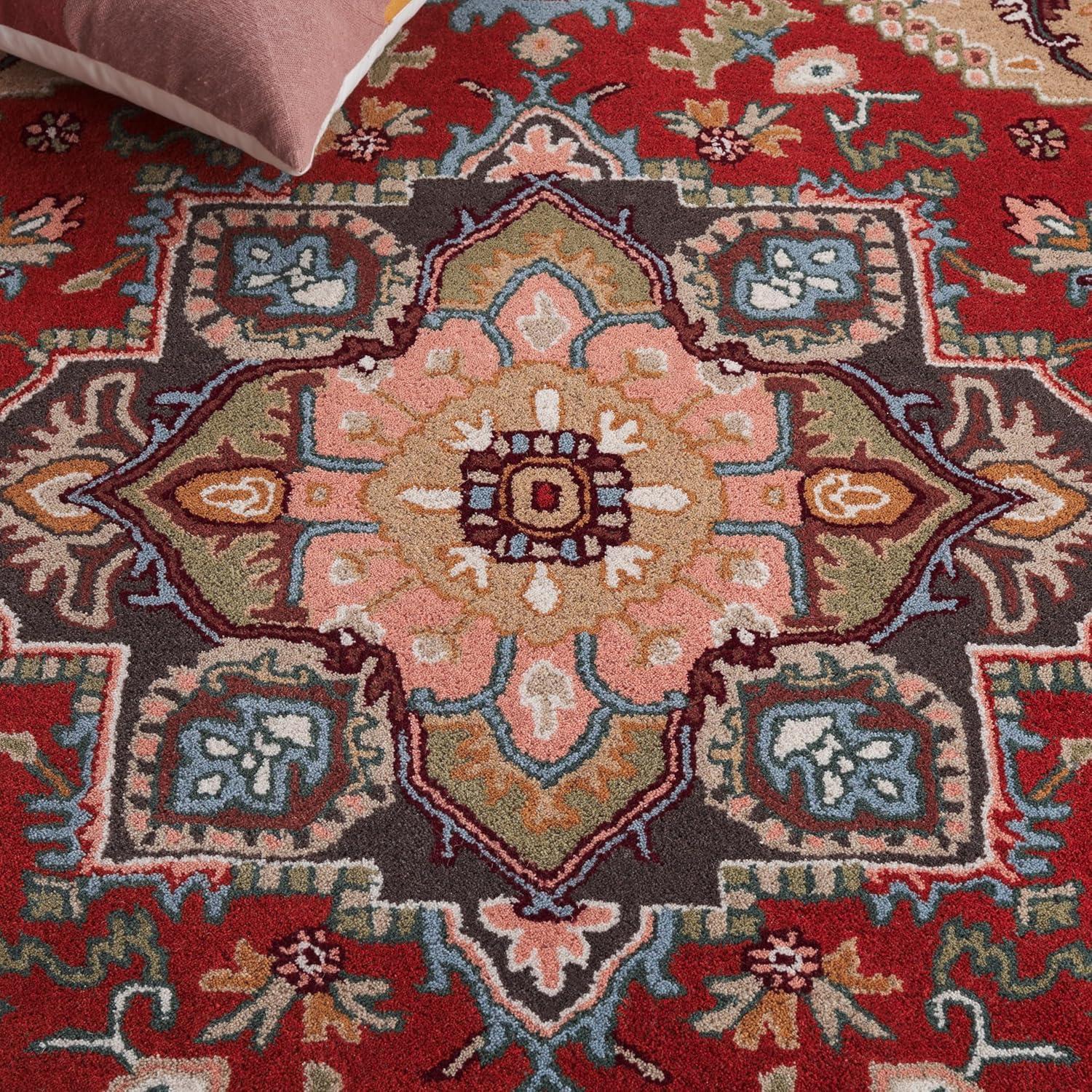 SAFAVIEH Heritage Collection Area Rug - 4' x 6', Red & Blue, Traditional Design, Ideal for High Traffic Areas in Living Room, Bedroom & Dining Room (HG625R-4)