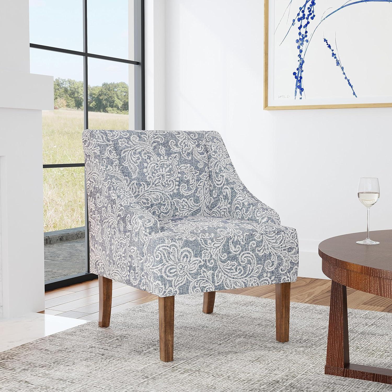 Classic Swoop Arm Chair Jacobean Print Denim - HomePop: Upholstered Polyester, Foam Fill, Hardwood Frame