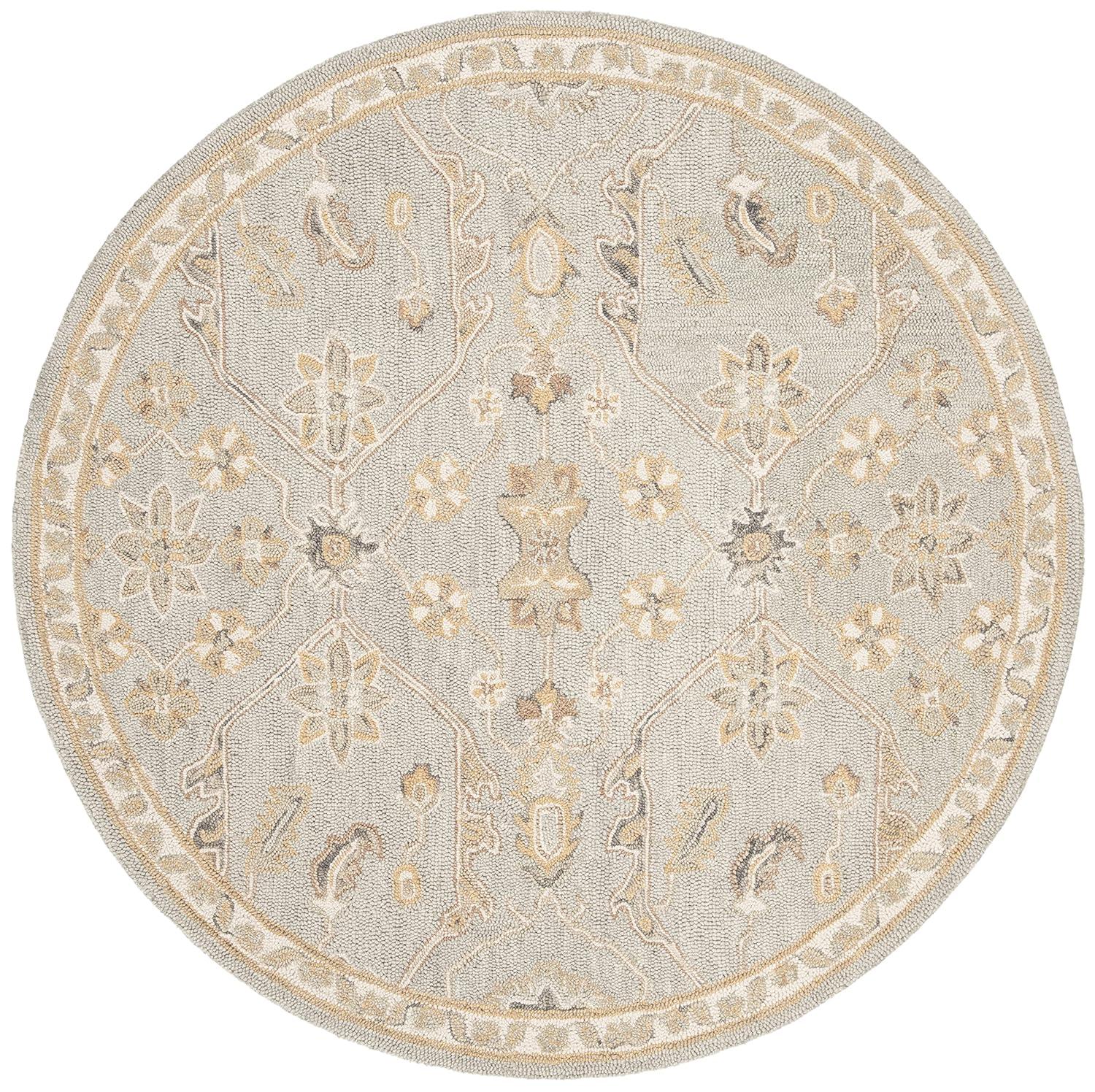 SAFAVIEH Blossom Constantine Floral Traditional Wool Area Rug, Slate/Beige, 6' x 6' Round