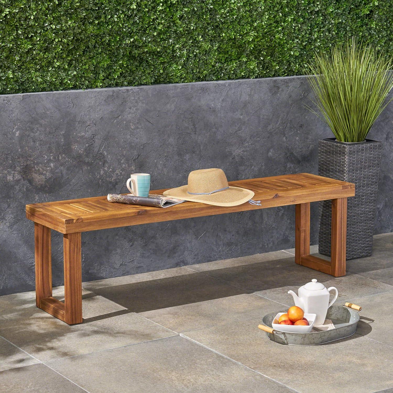 GDFStudio Josette Outdoor Acacia Wood Dining Bench, Sandblasted Natural Brown