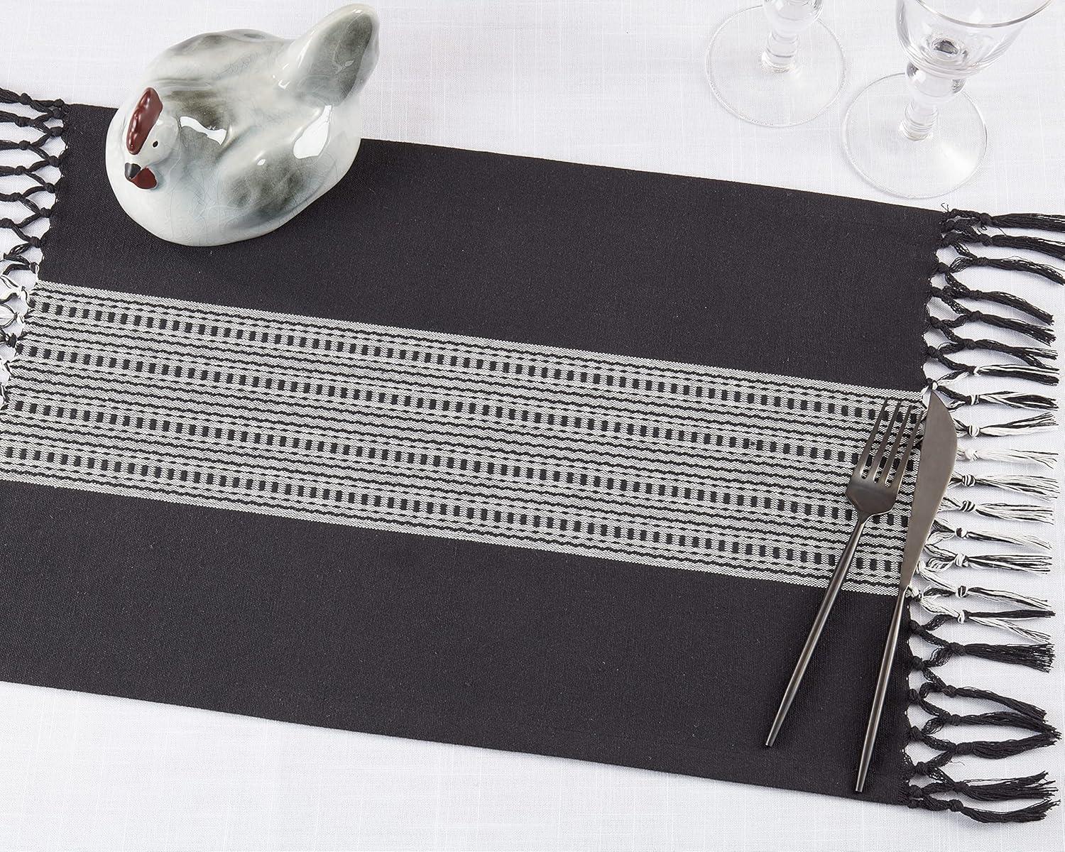 Saro Oceanside Collection 100% Cotton Striped Rectangle Placemat (Set of 4)
