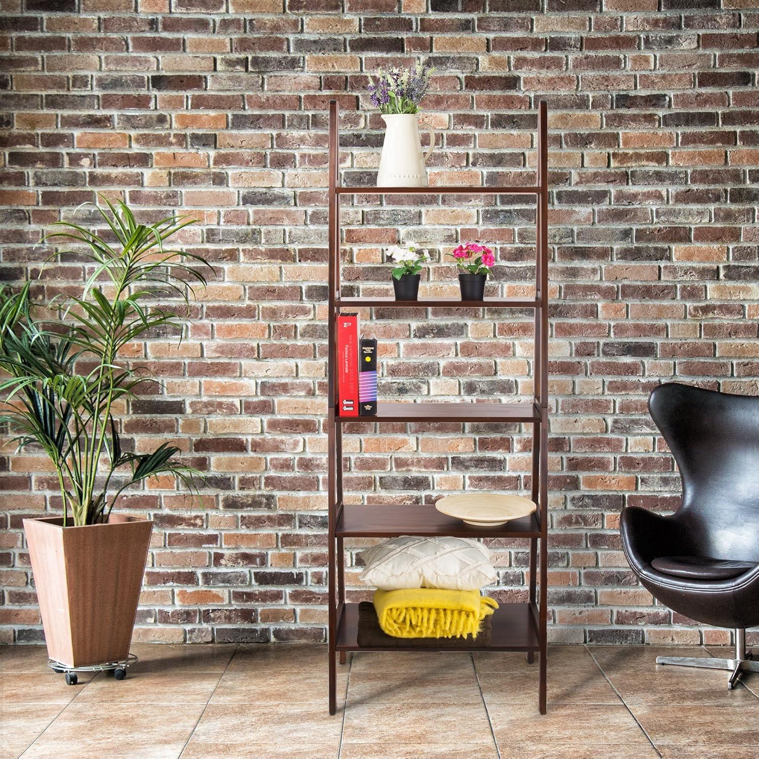 HomeStock City Chic Shelf Bookcase Spacious Shelves for Ample Storage and a Contemporary Appearance, Perfect for Home Decor-Color:Warm Brown,Size:5 Tier Ladder