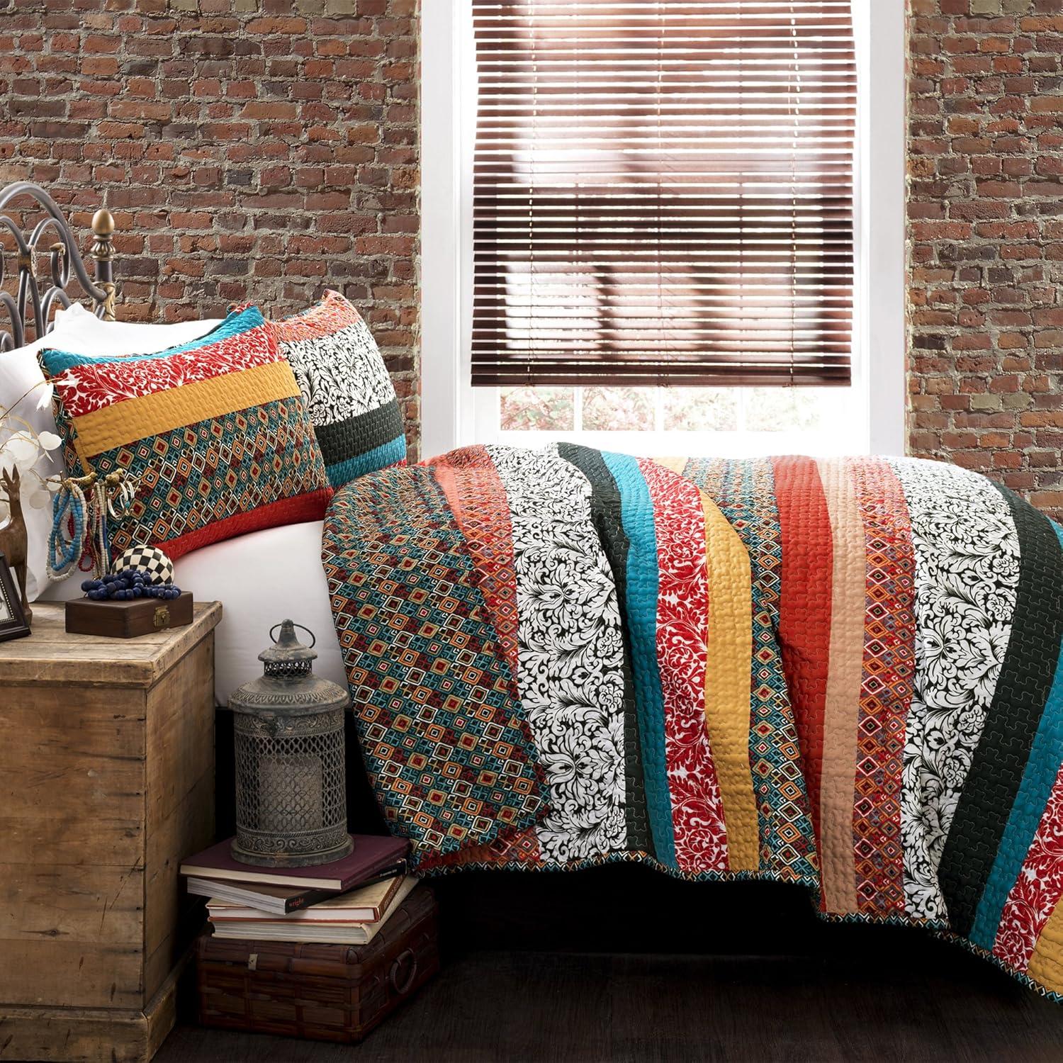 Lush Decor Boho Stripe Reversible Coverlet Set