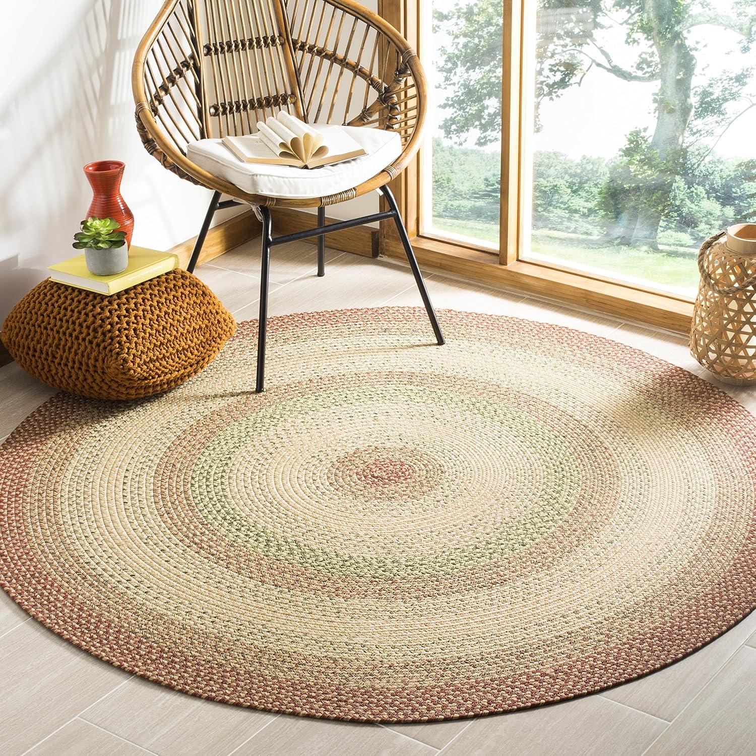 Braided BRD303 Hand Woven Area Rug - Rust/Multi - 3' round - Safavieh.
