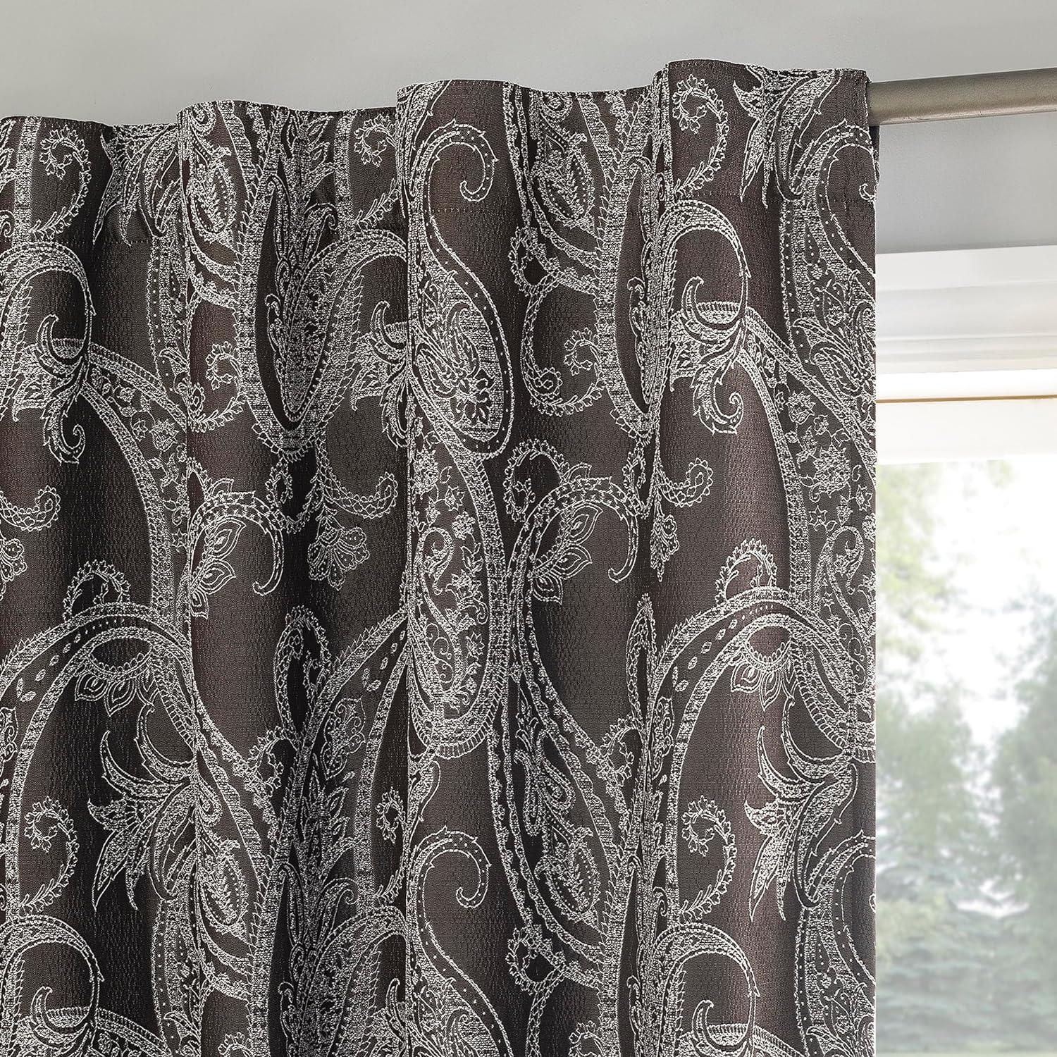 Sun Zero 100% Blackout Pedra Paisley Embroidery Back Tab Curtain Panel