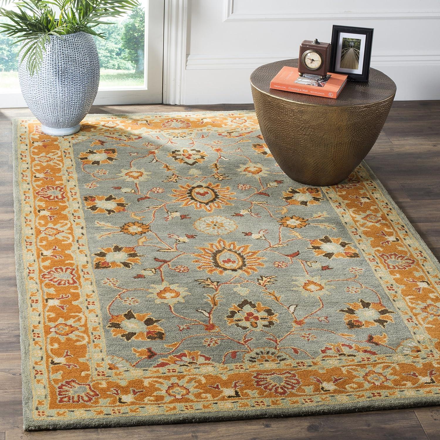 Heritage Blue and Orange Hand-Tufted Wool Area Rug 3' x 5'