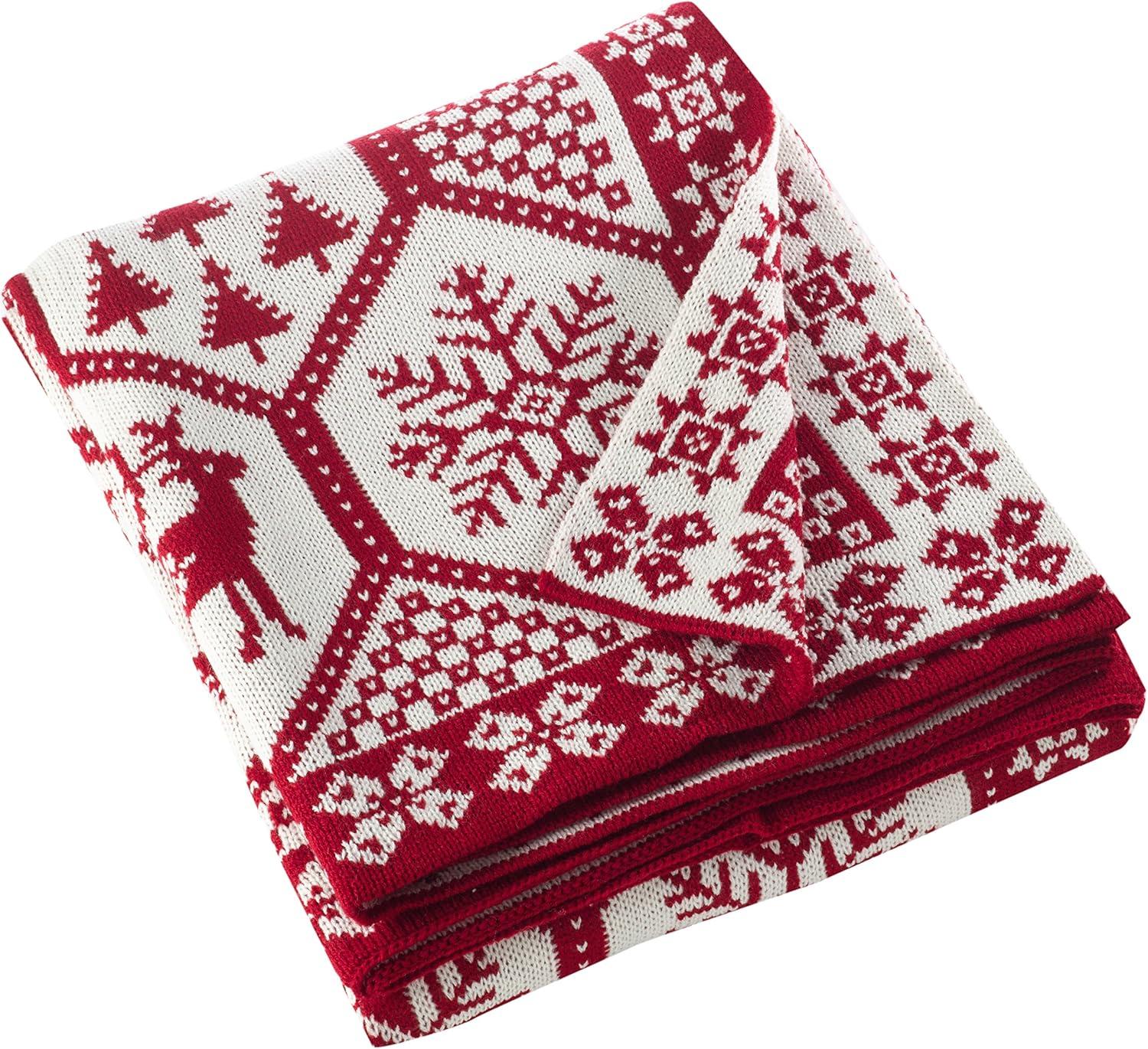 Red and White Christmas Knitted Reversible Throw Blanket