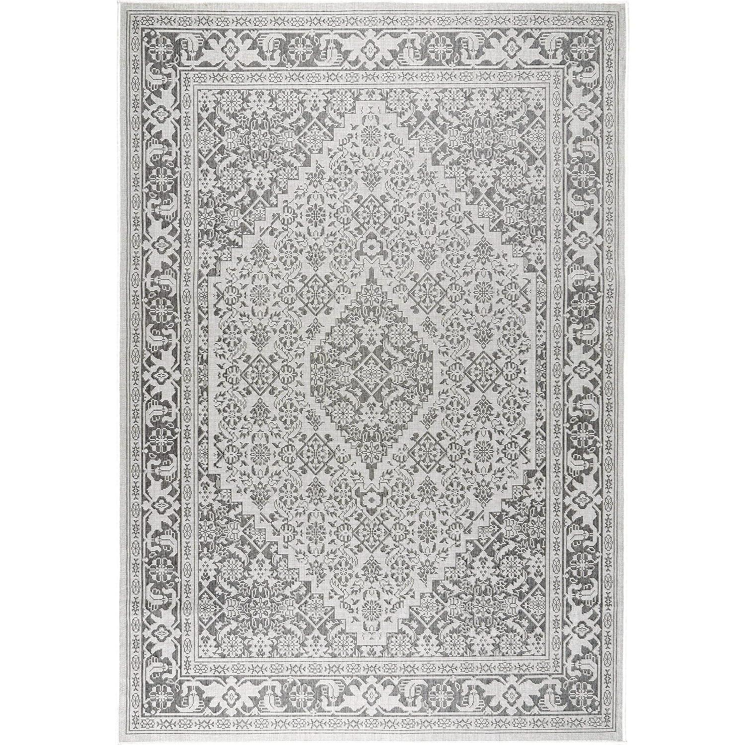 Nicole Miller New York Patio Country Dahlia Medallion Indoor/Outdoor Area Rug Grey/Black