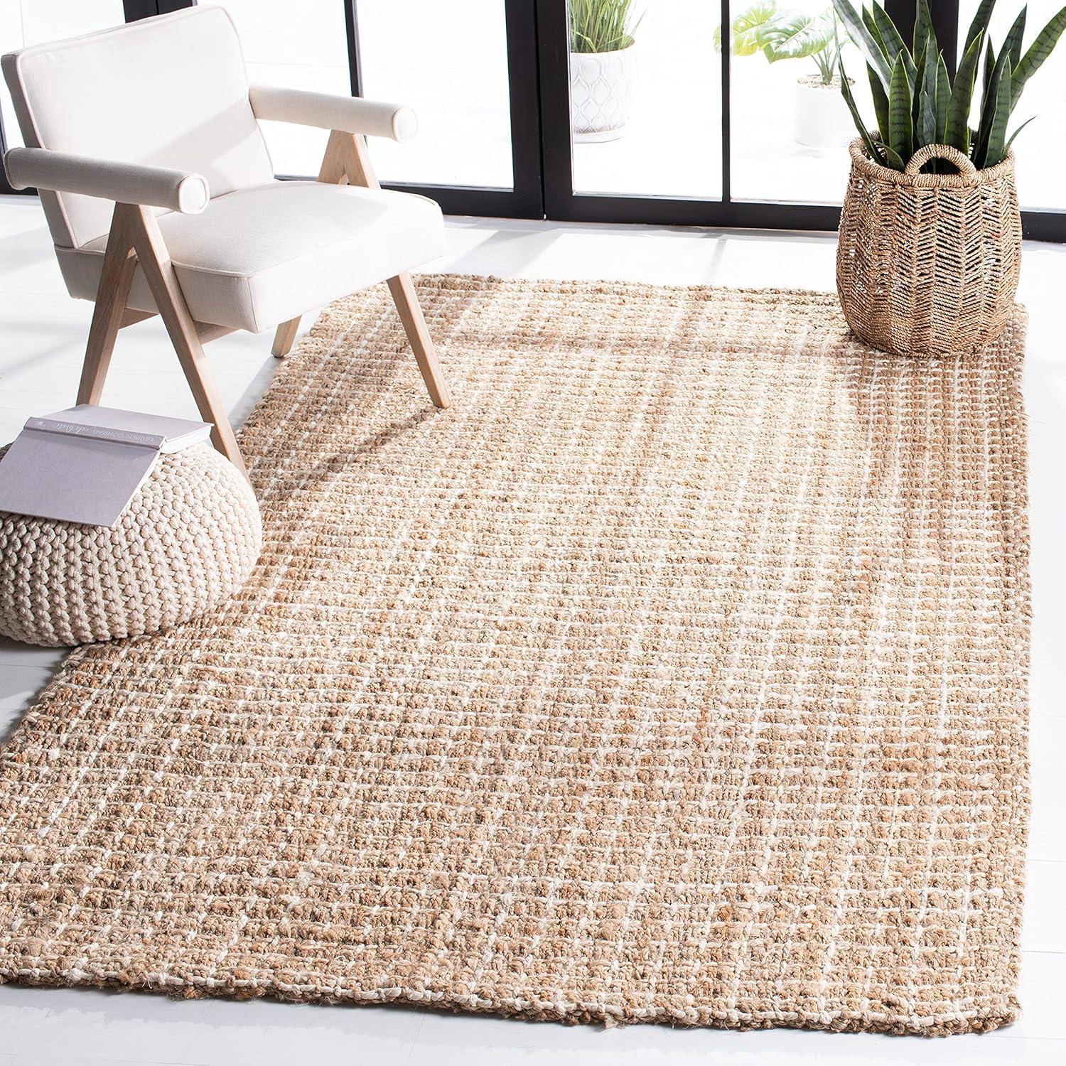 Ivory and Natural Hand-Woven Wool 8' x 10' Area Rug