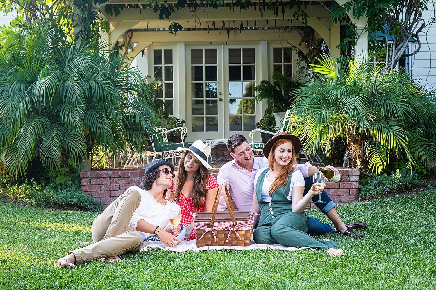 Picnic Time Kansas Handwoven Wood Picnic Basket - Large Basket with Tabletop Lid