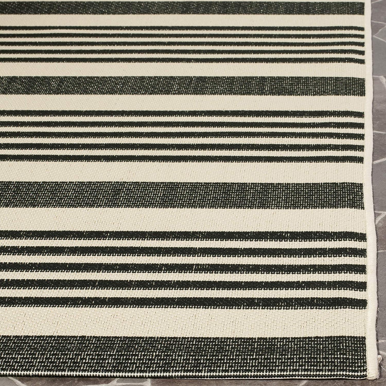 Modern Black Stripe Synthetic 5'3" Square Outdoor Rug