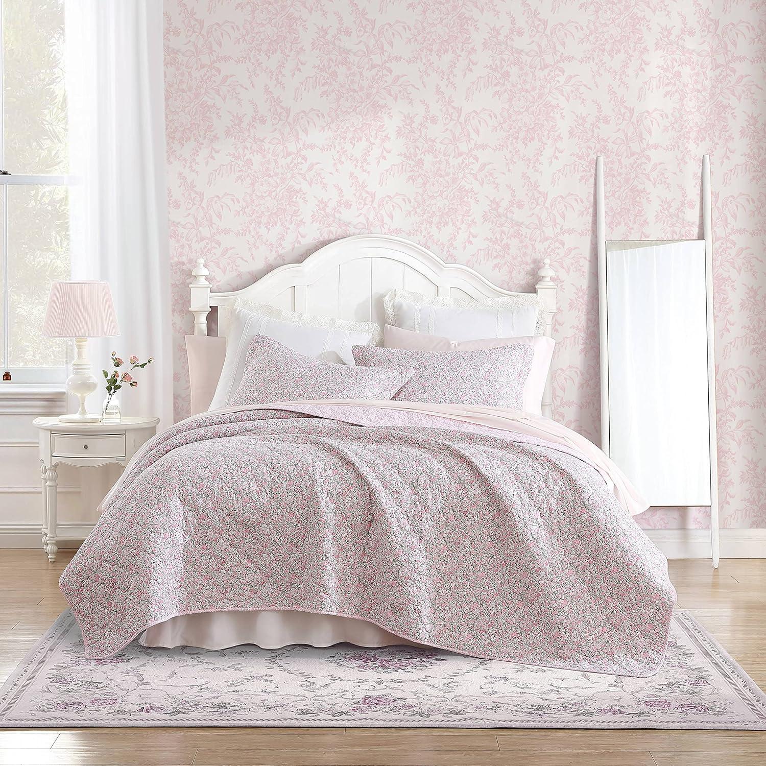 Laura Ashley Loveston Cotton Reversible Pink Quilt Set