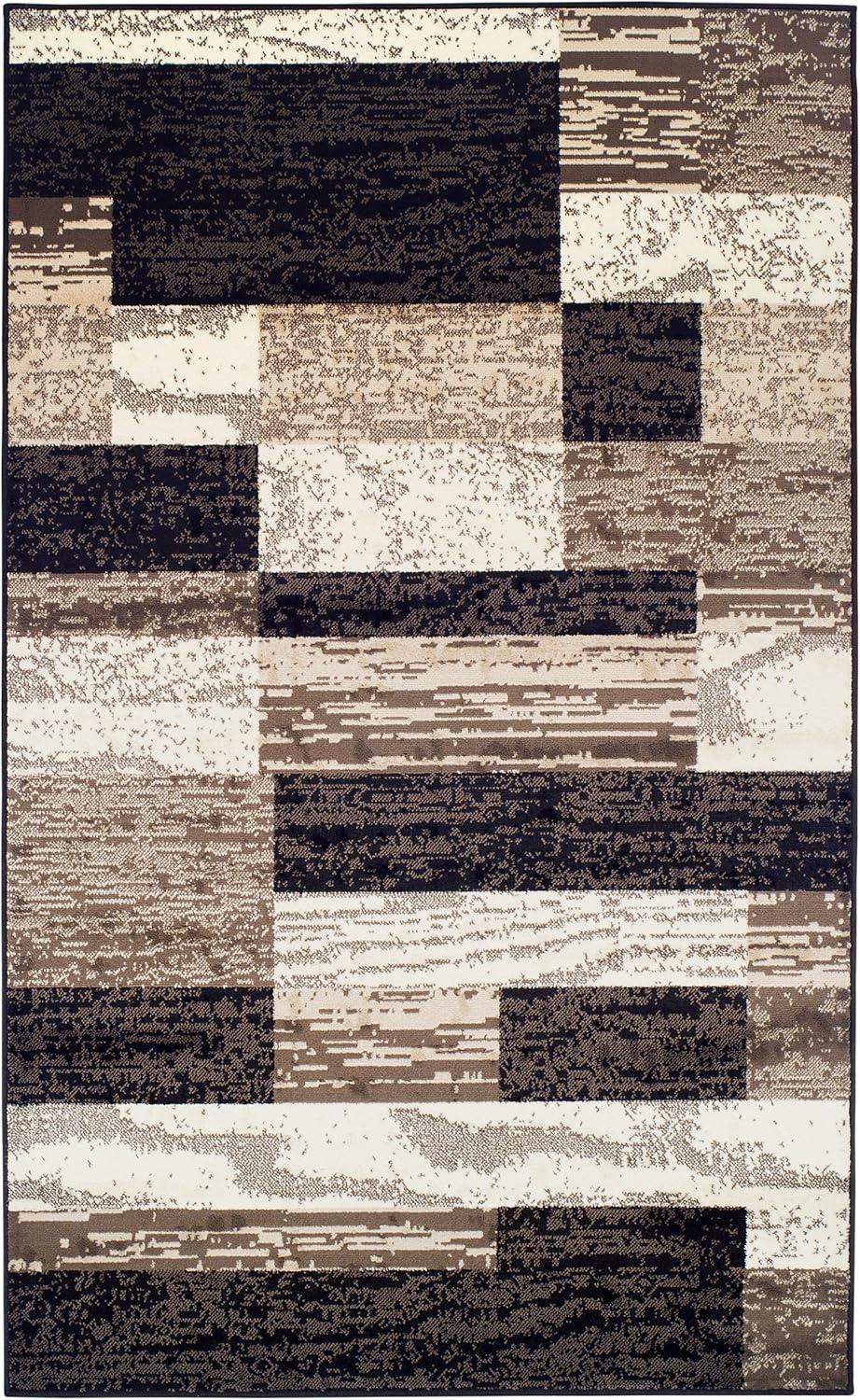 Superior 4' x 6' Area Rug For Living Room Bedroom, Rockwood Geometric Indoor Rugs, Chocolate