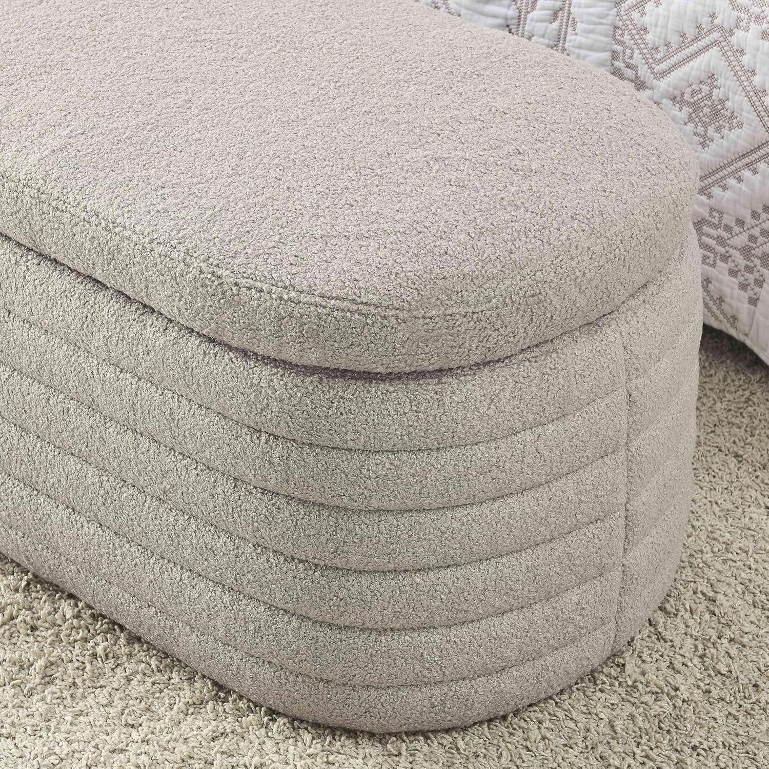 Gray Upholstered Fabric Storage Ottoman Bench with Safety Hinge