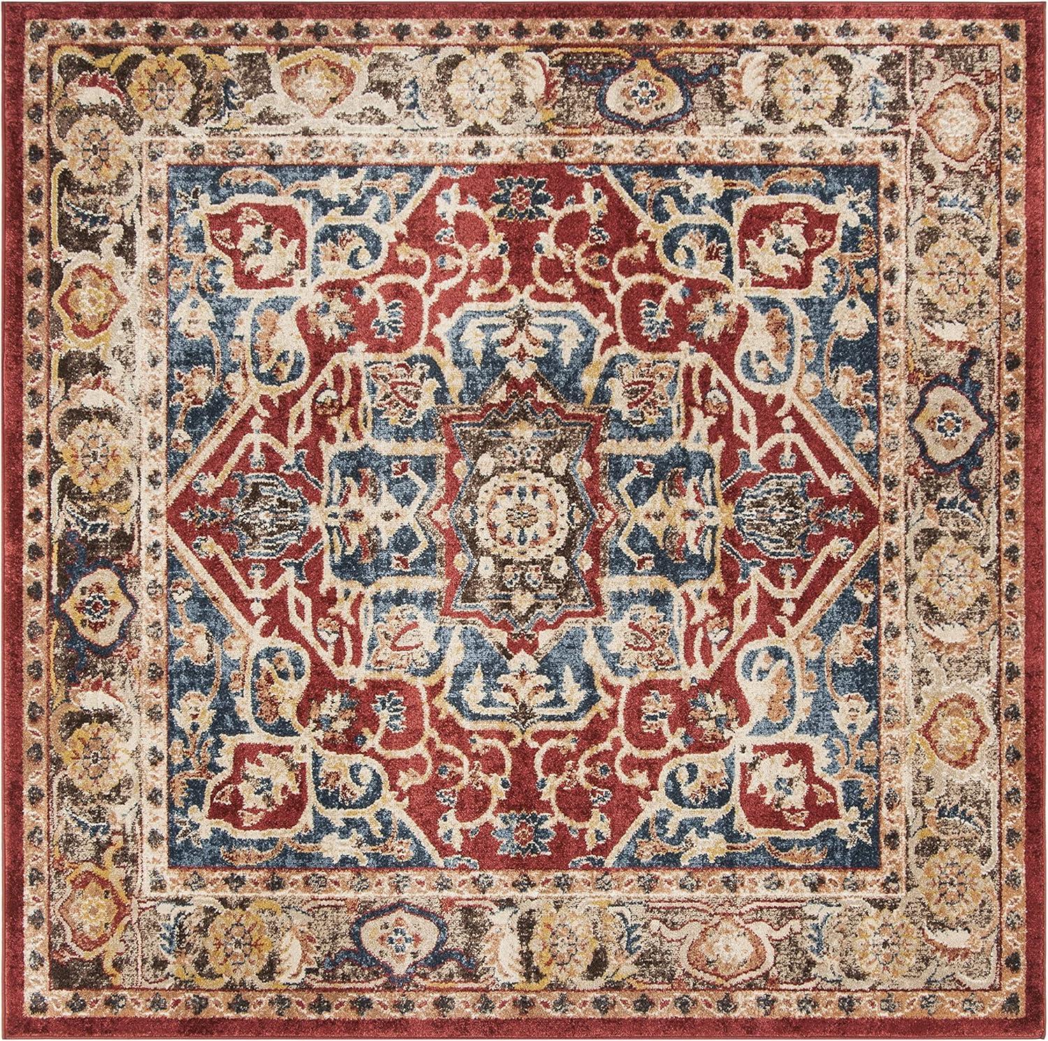 Bijar Red/Royal Square Rug-Color:Red/Royal,Shape:Square,Size:6'-7" X 6'-7"