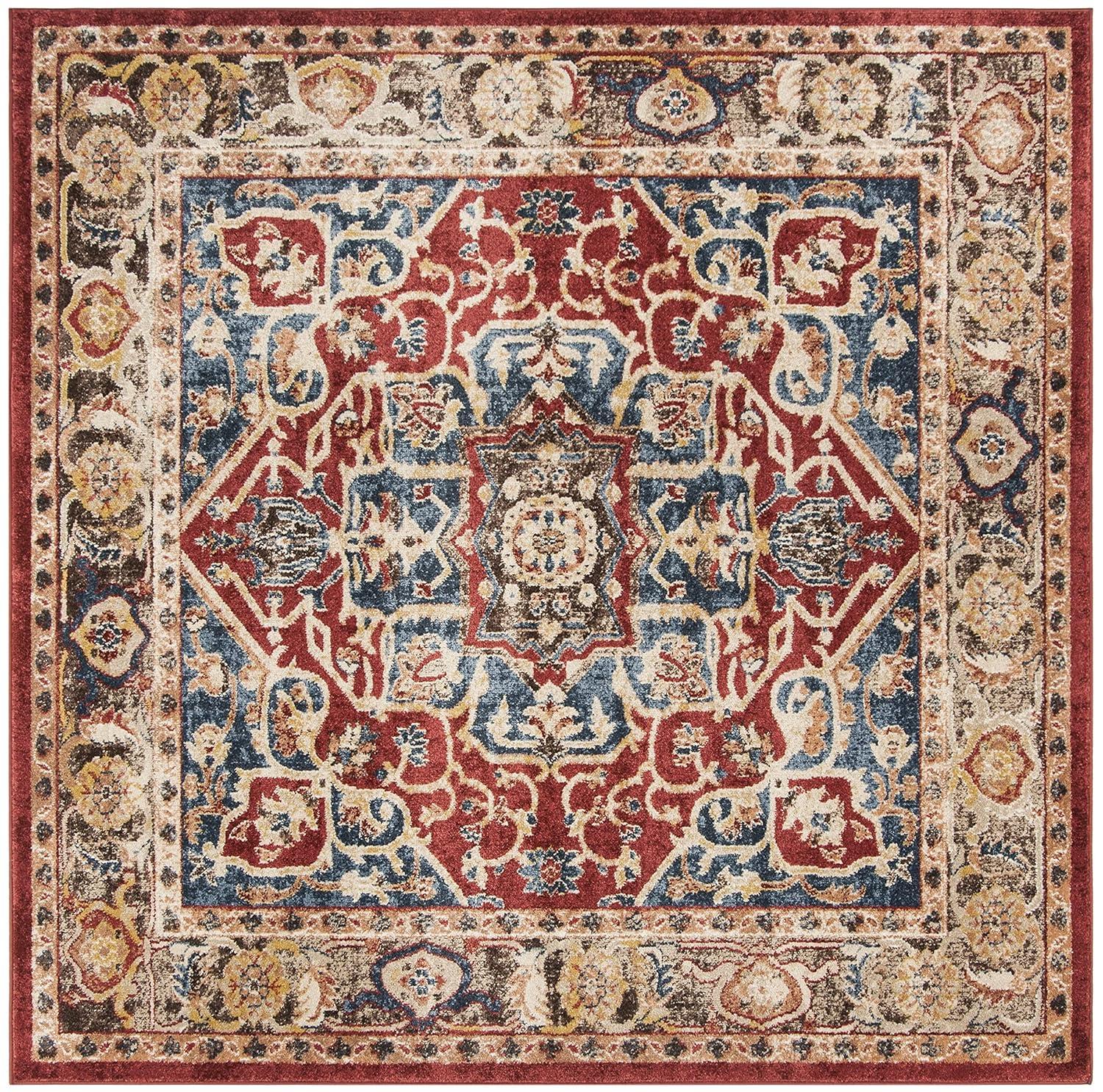 Bijar Red/Royal Square Rug-Color:Red/Royal,Shape:Square,Size:6'-7" X 6'-7"