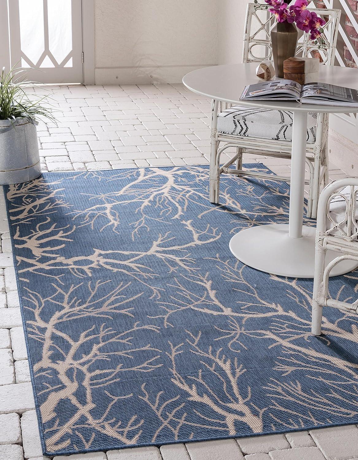 Unique Loom Outdoor Botanical Collection Area Rug - Branch (4' 1" x 6' 1" Rectangle Blue/Beige)