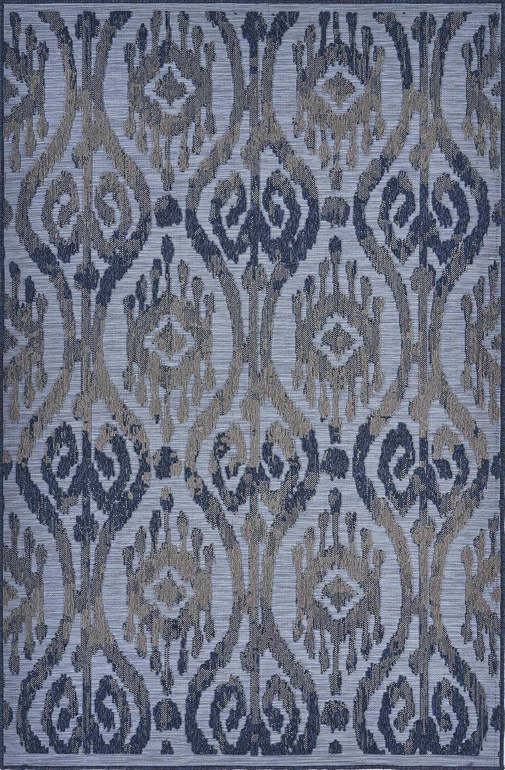 LR Home Reese 7'9" x 9'9", Blue/Gray Ikat Fade, Stain, and Moisture Resistant Indoor/Outdoor Area Rug