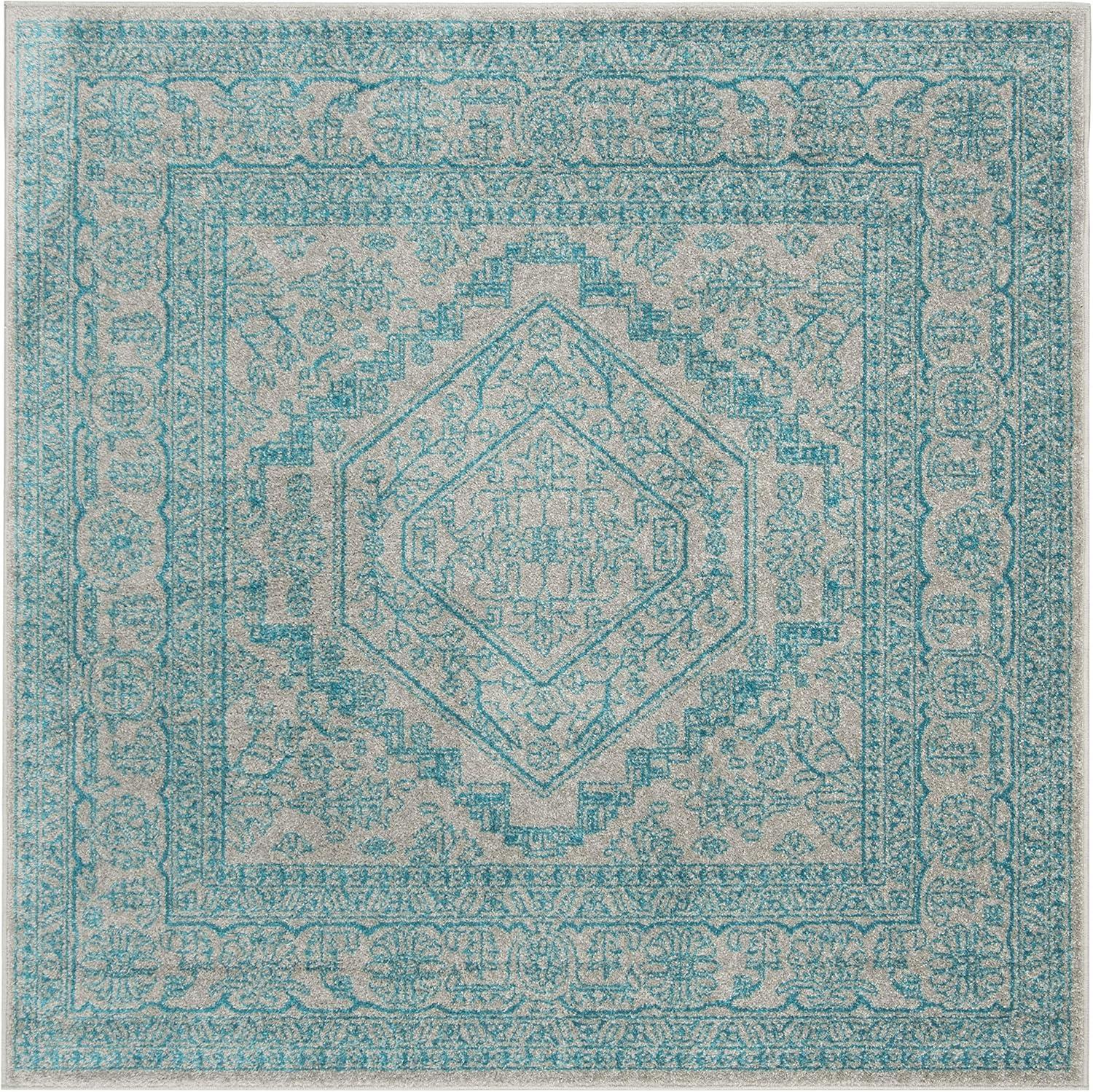Adirondack ADR108 Power Loomed Area Rug - Light Grey/Teal - 6'x6' - Safavieh.
