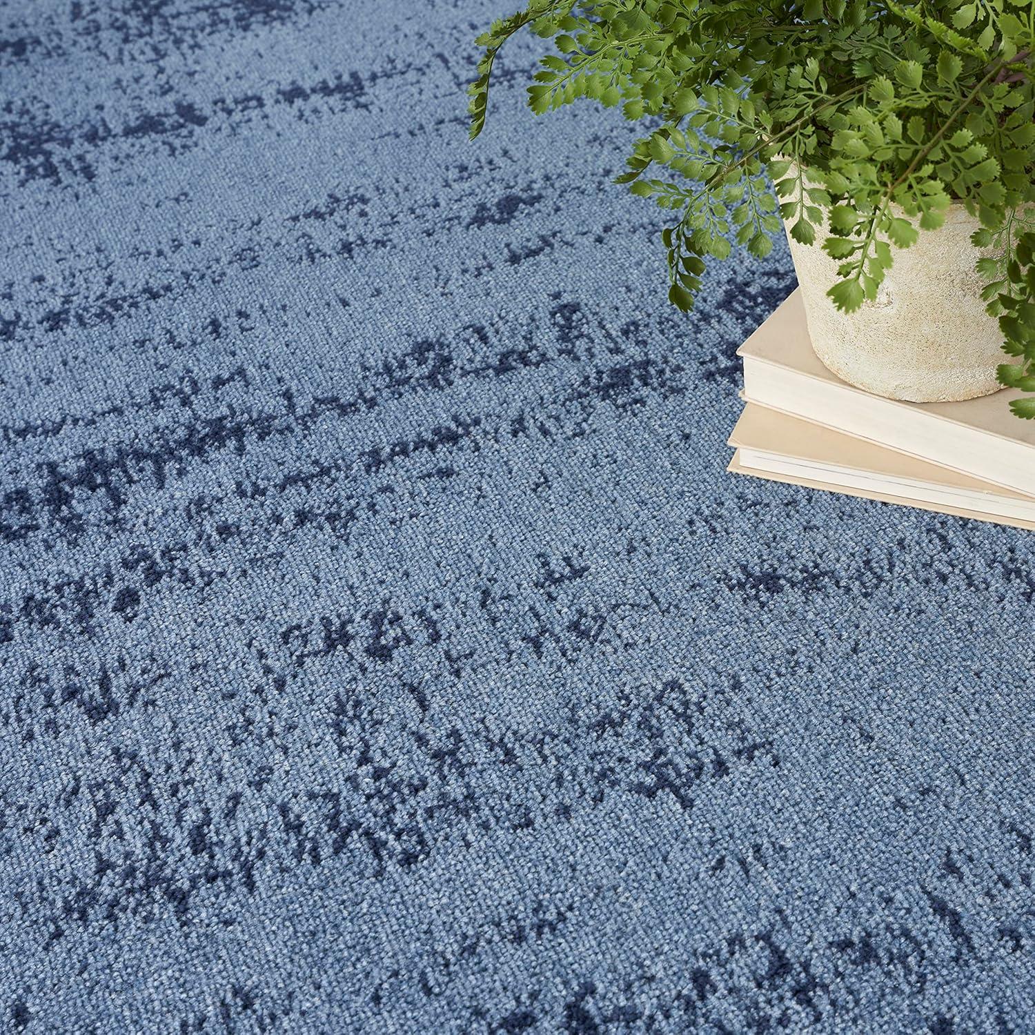 Denim Blue Abstract 5' x 7' Easy-Care Synthetic Outdoor Rug