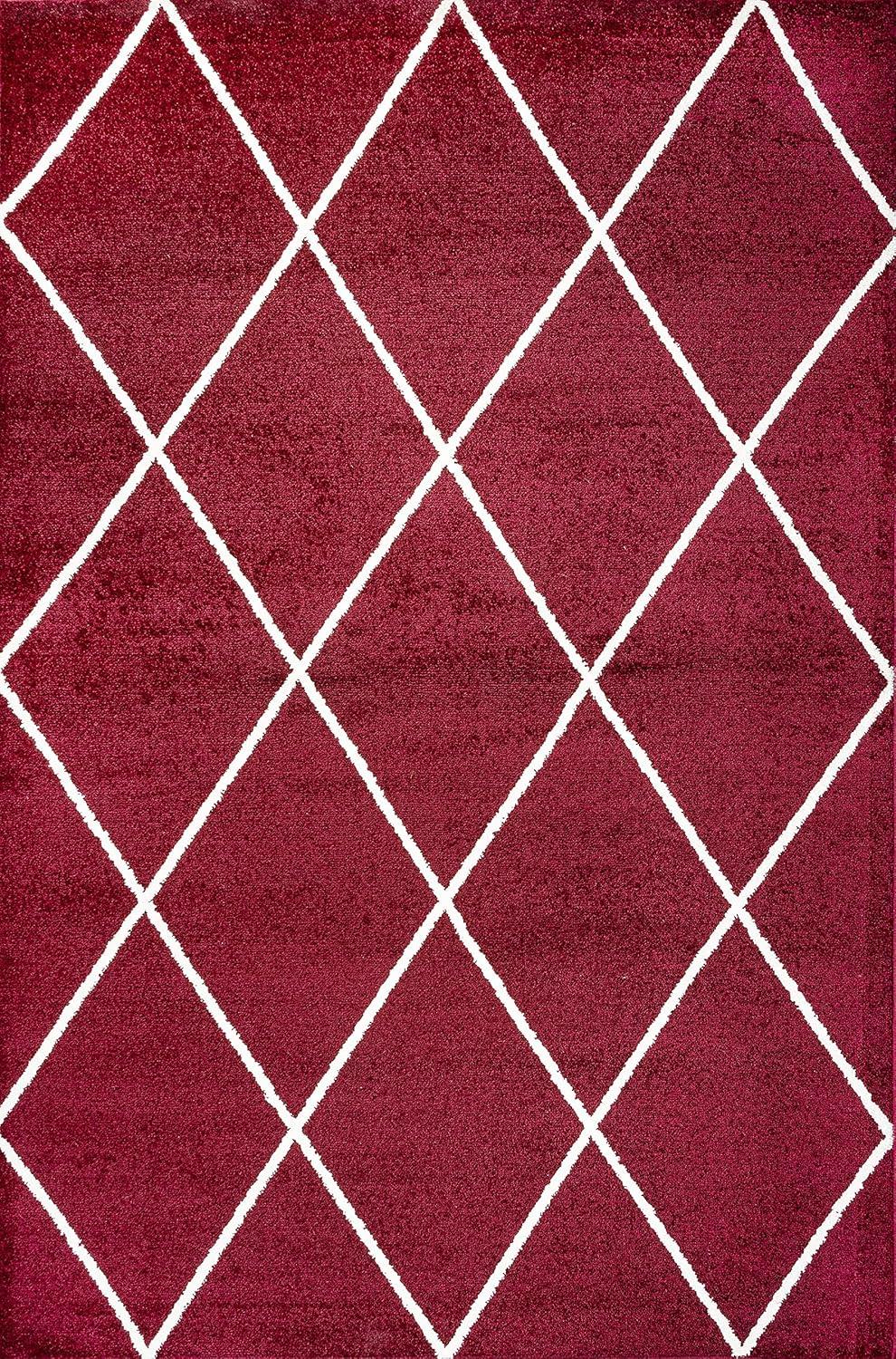 4'x6' Cole Minimalist Diamond Trellis Area Rug, Red/White - JONATHAN Y