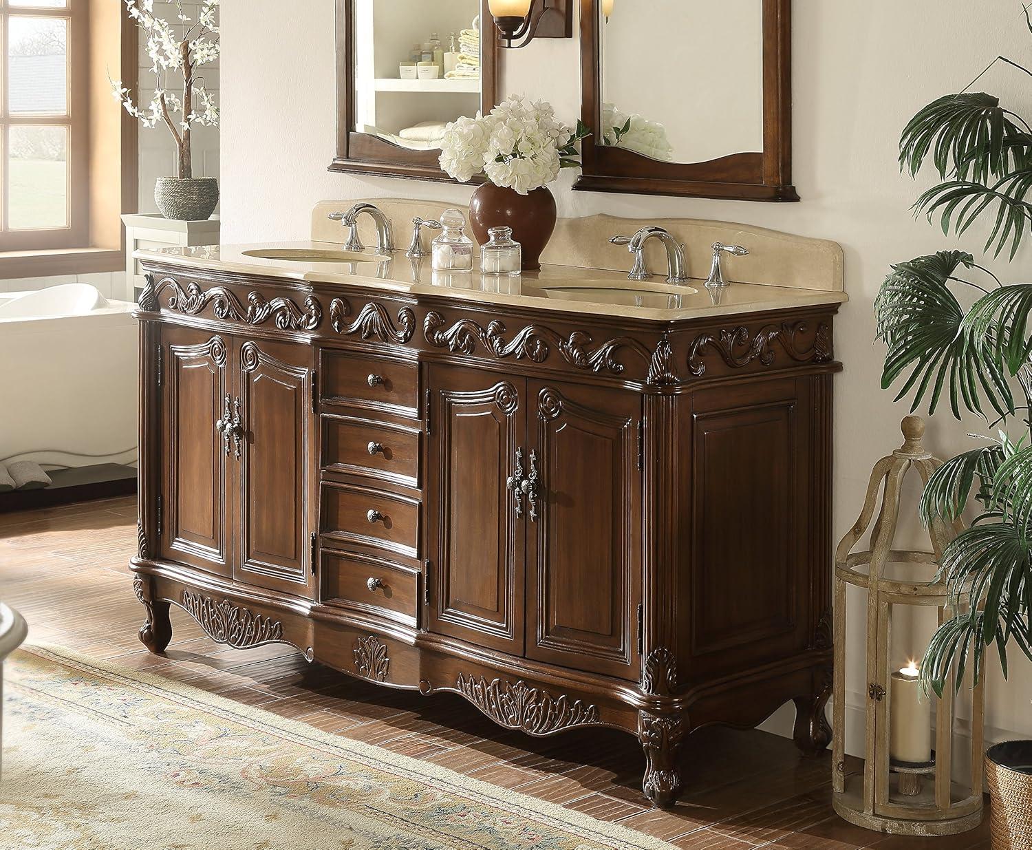 64 inch Beckham Double Sink Style Bathroom Vanity With Marble Top