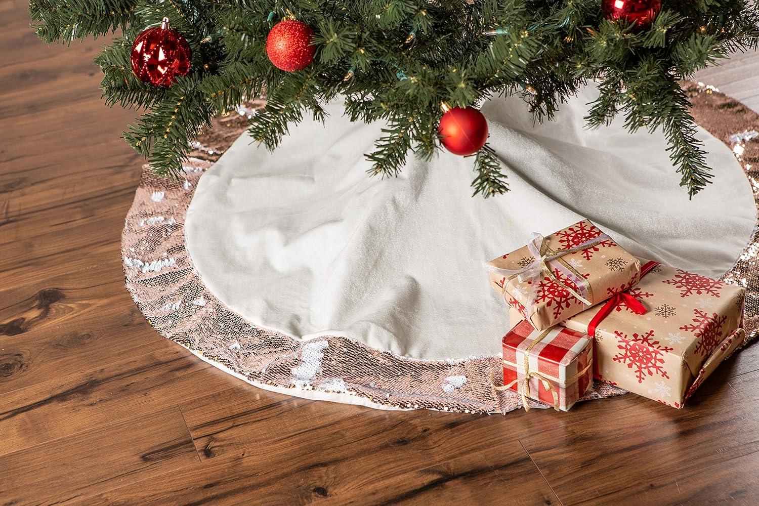 Velvet Christmas Tree Skirt with Champagne Sequin Border