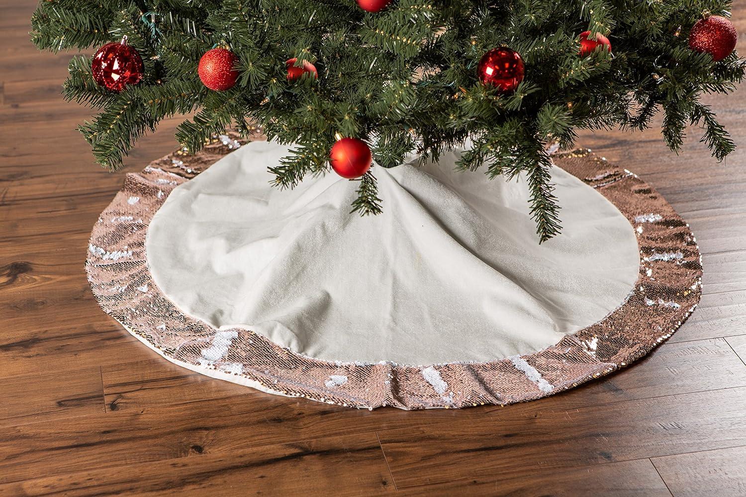 Velvet Christmas Tree Skirt with Champagne Sequin Border