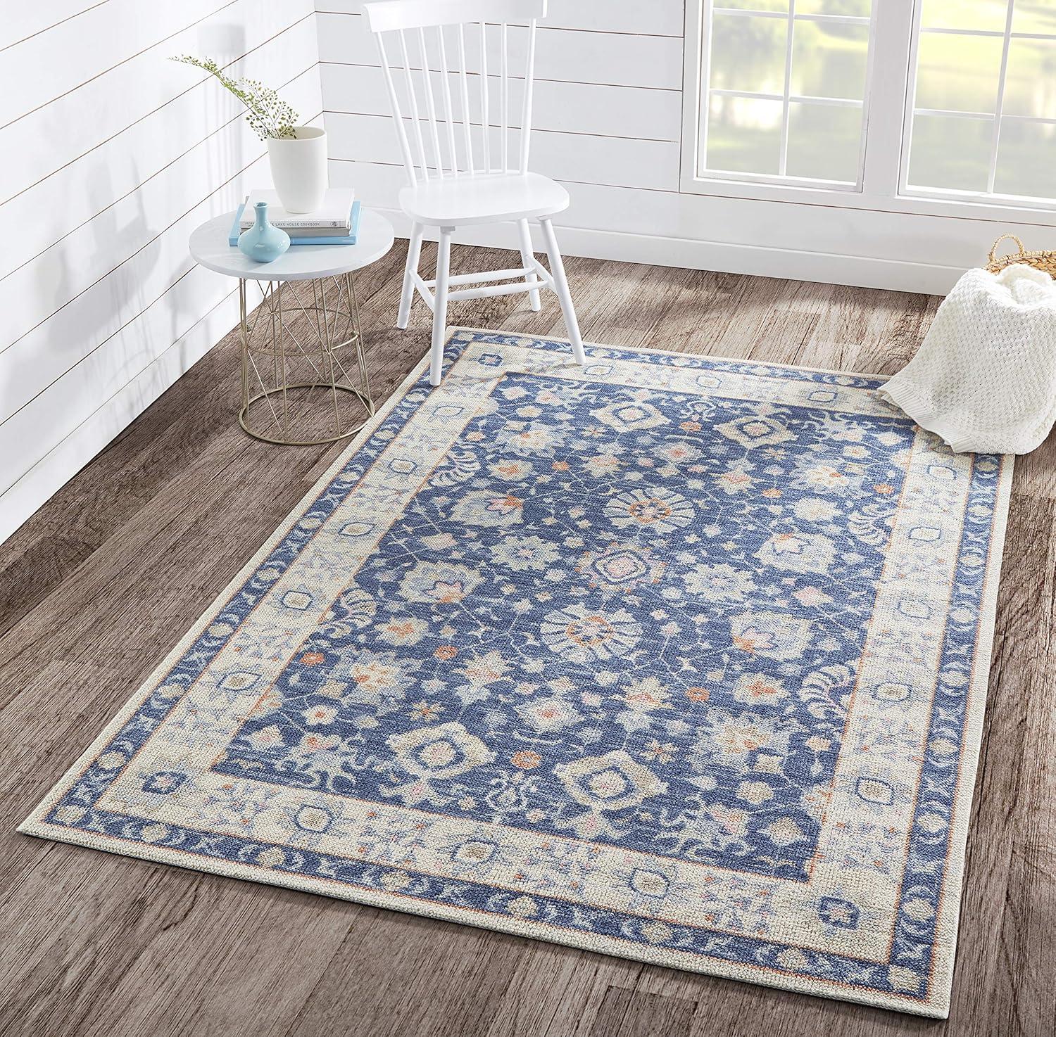 Momeni 5'3"x7'6" Anatolia Mae Medallion Machine Loomed Area Rug Navy Blue: Wool & Nylon, Low Pile, Indoor Use