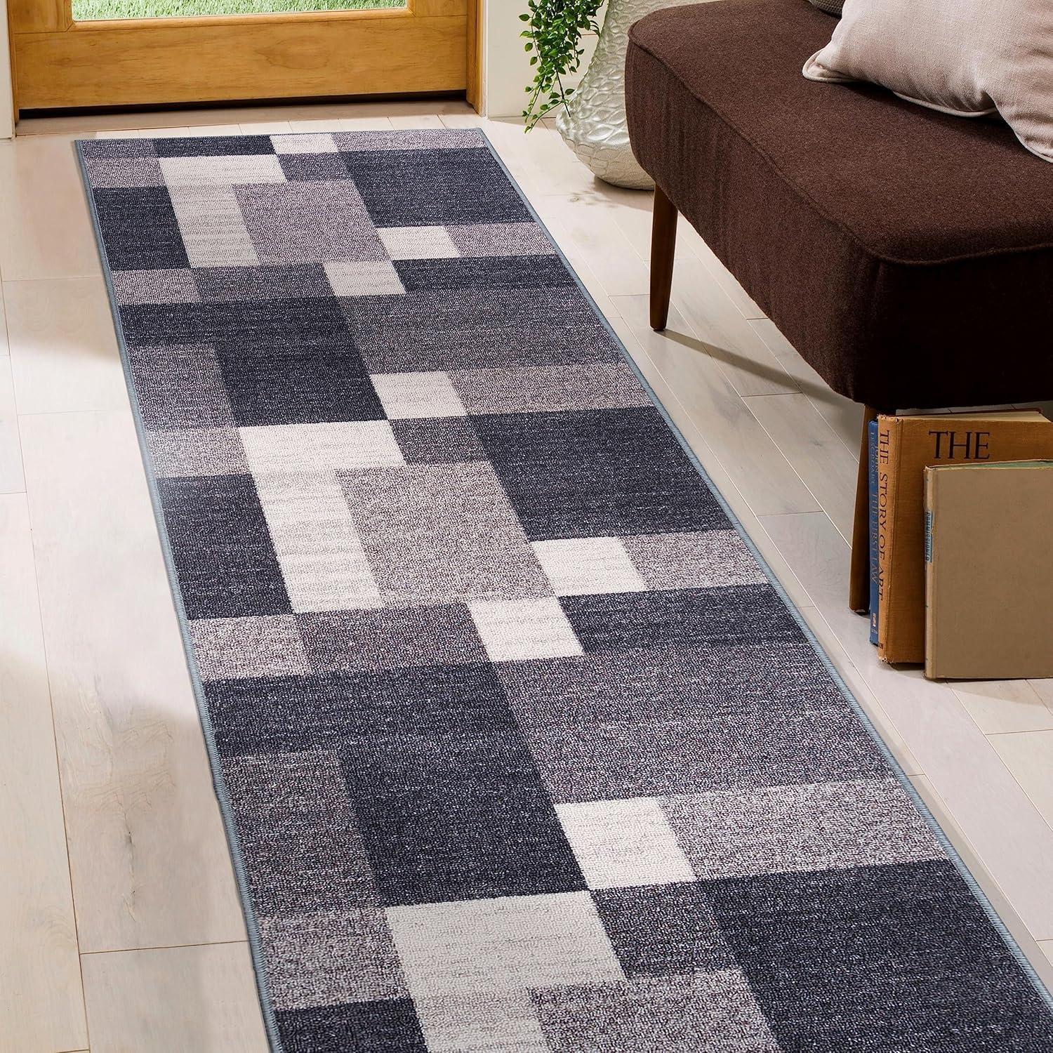 Gray Geometric Non-Slip Washable Runner Rug 2' x 7'