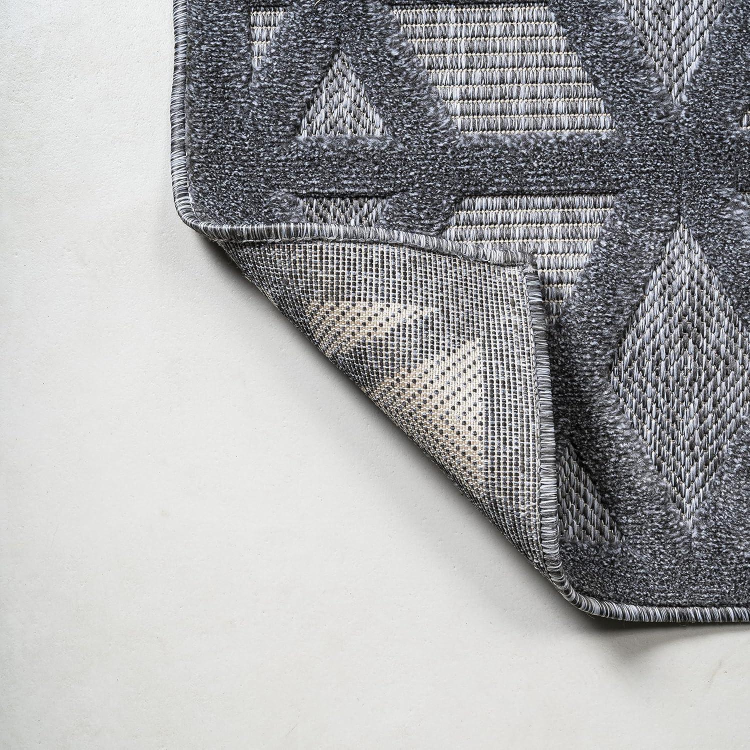 5' x 5' Talaia Neutral Geometric Indoor/Outdoor Area Rug, Dark Gray - JONATHAN Y