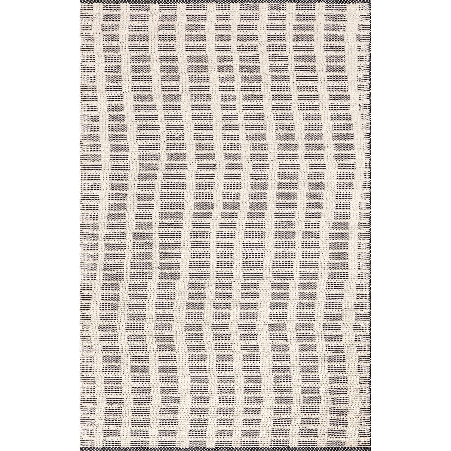 Gracie Oaks Parker Check Textured Ivory Area Rug