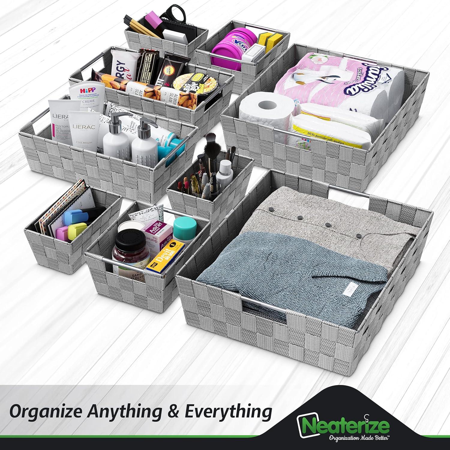 Baskets For Organizing Set Of 9 Dark Grey - Storage Baskets For Shelves - Perfect Closet Organizer Bins, Bathroom Basket, and Pantry Basket - Small Storage Bins For Shelves - Bin For Organization