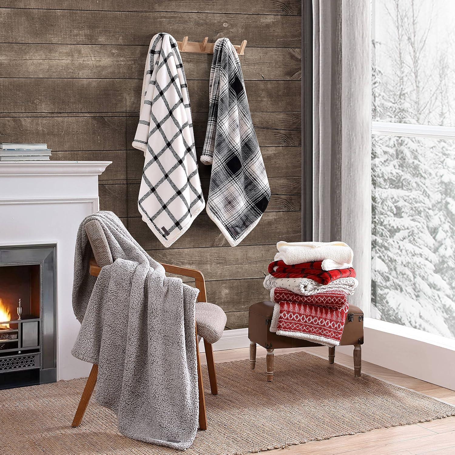 Eddie Bauer Eddie Bauer Printed Flannel/Sherpa Throw Blankets
