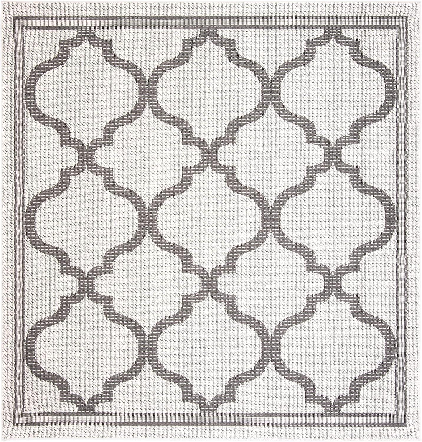 Ivory and Grey Square Synthetic Washable Area Rug