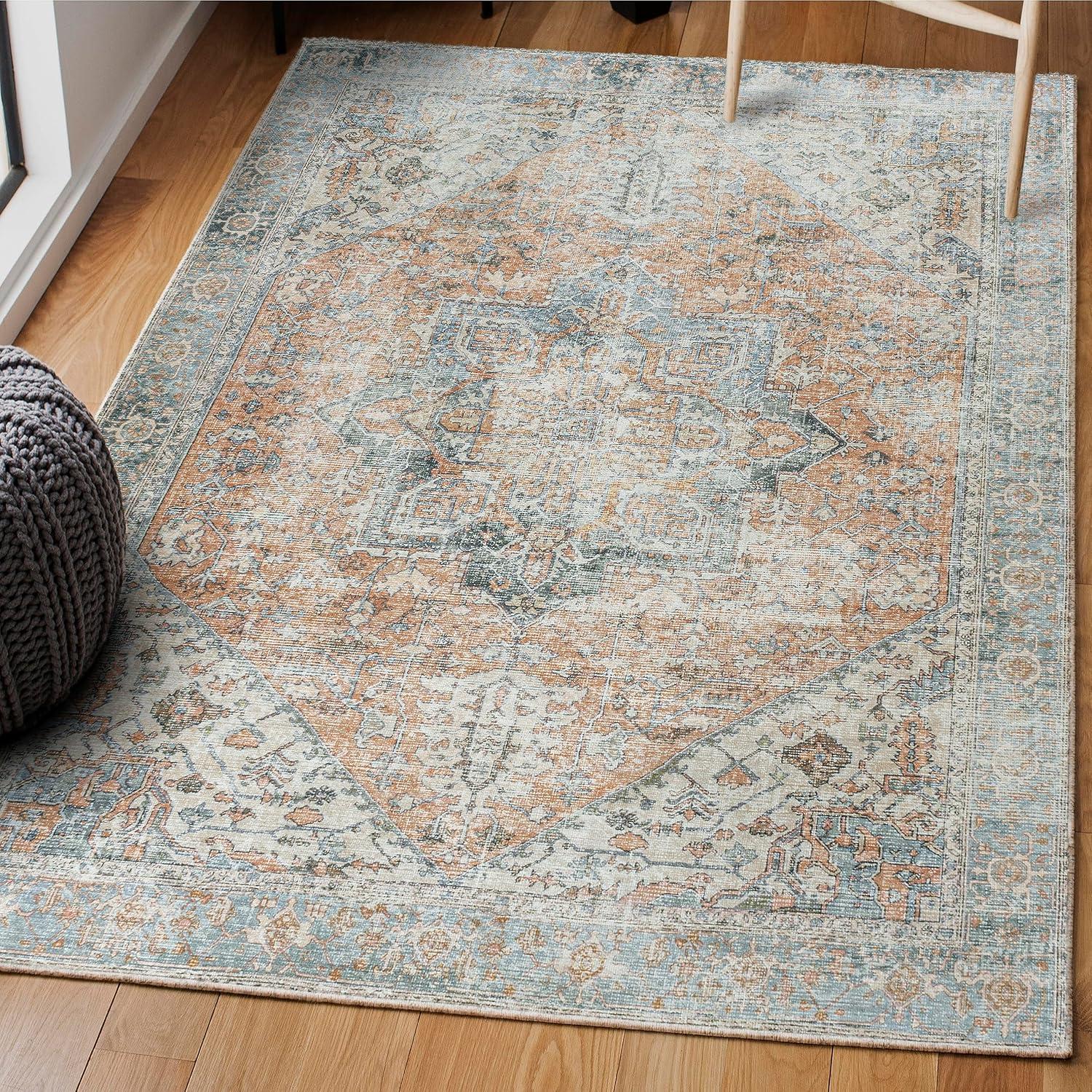 Armae Distressed Medallion Chenille Machine-Washable Indoor Area Rug -JONATHAN Y